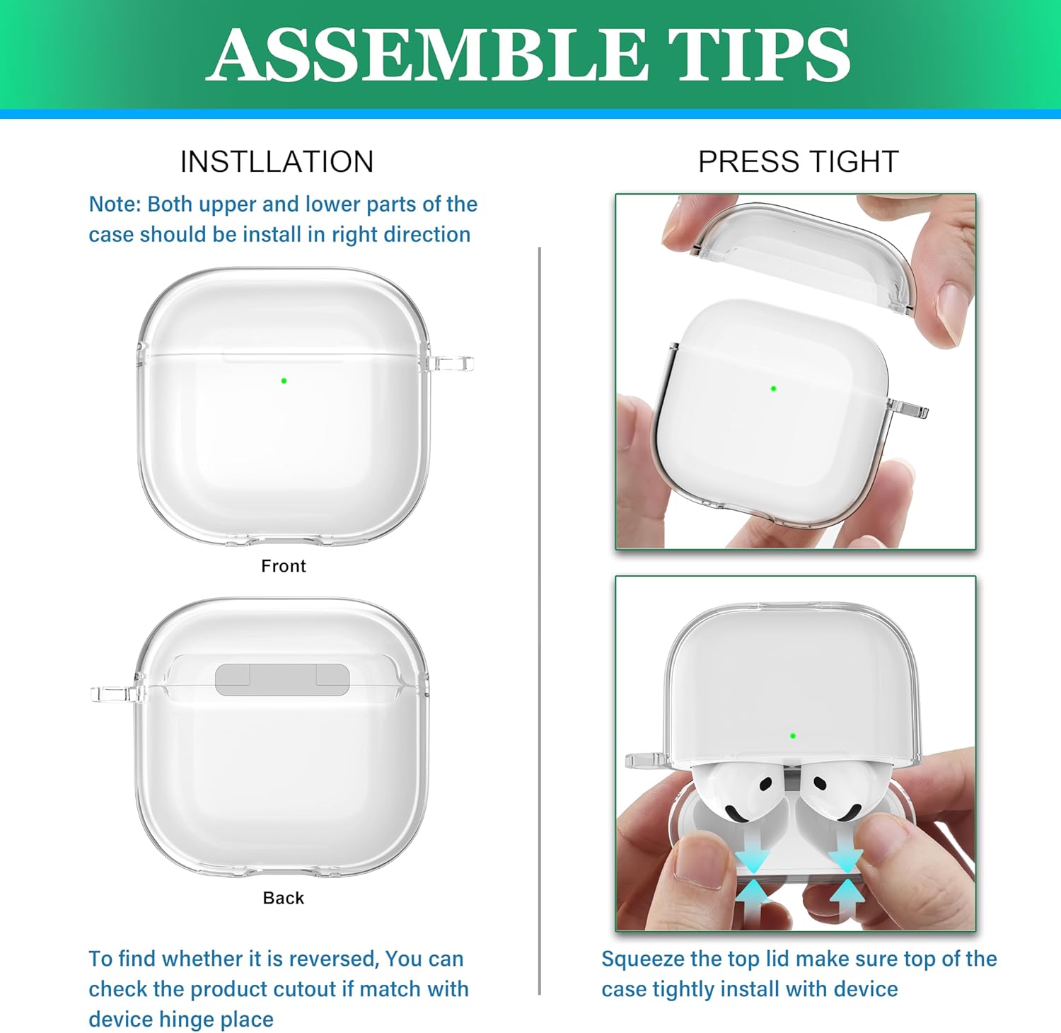 Detalle de MHYALUDO AirPods 4 Case with Cleaning Kit & Lanyard – Clear TPU, Military-Grade Shockproof