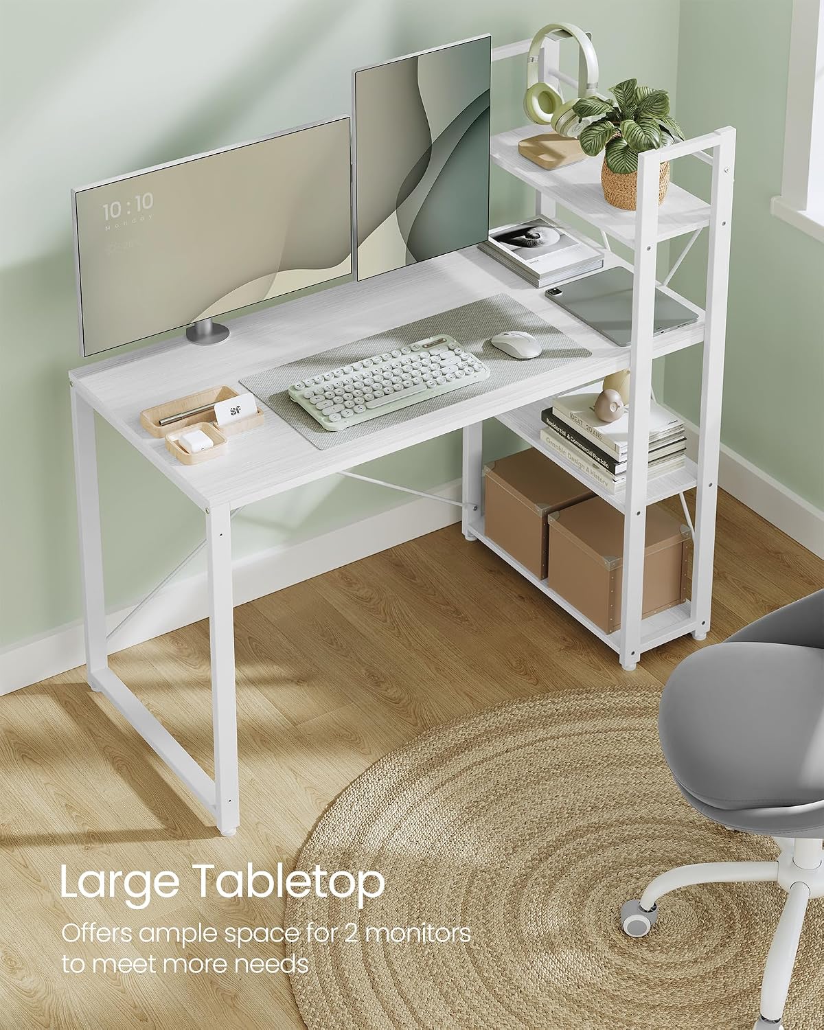 Thumbnail 4 de VASAGLE LWD048W44 Reversible Computer Desk with Shelves, Maple White