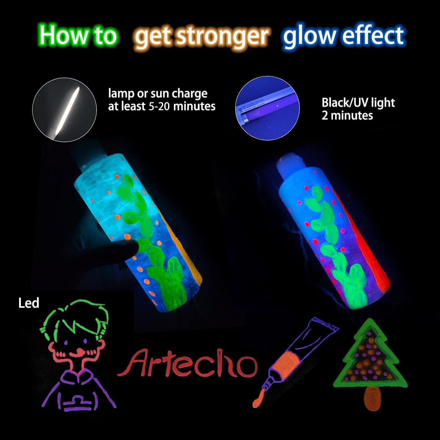 Thumbnail 5 de Artecho Acrylfarbe Leuchtfarbe Gelb (120 ml) – wasserfest, lichtbeständig & schnell trocknend