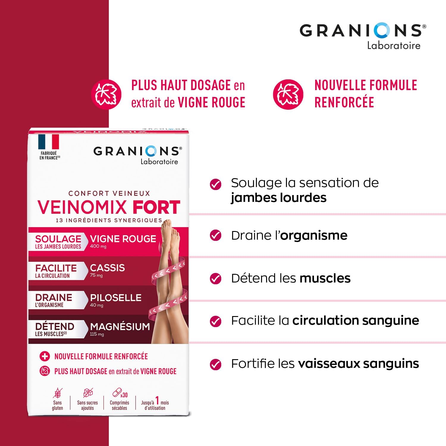 Thumbnail 1 de GRANIONS Veinomix Fort Circulation sanguine jambes & rétention d’eau drainant puissant – 90 comprimés (cure 3 mois)