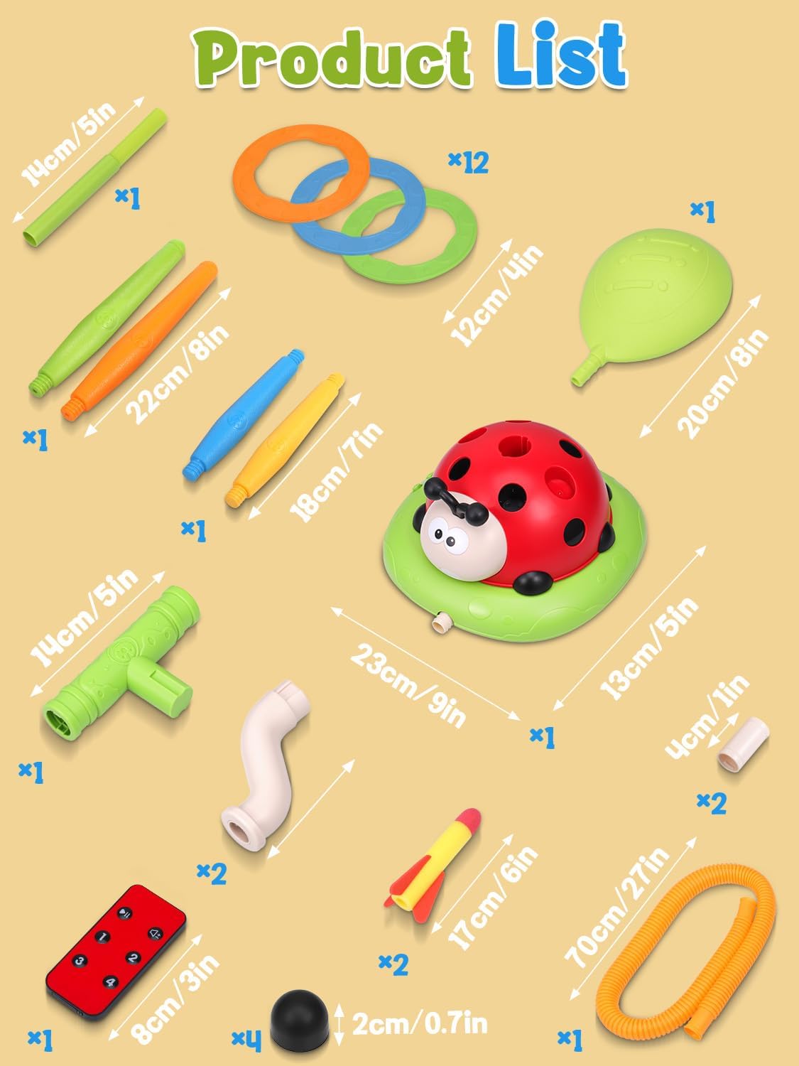 Detalle 2 de Kssvzz 3-in-1 Kids Musical Jump & Toss Ring Rocket Launcher (Ladybird Design) for Ages 3–12