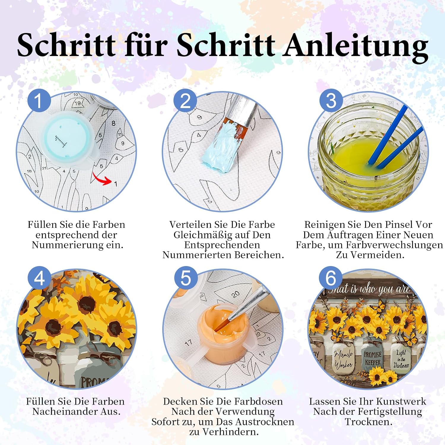 Detalle 1 de Camocin Art Malen nach Zahlen Erwachsene „Sonnenblumen & Schmetterling“ (40x50 cm) – Leinwand-Set zum DIY