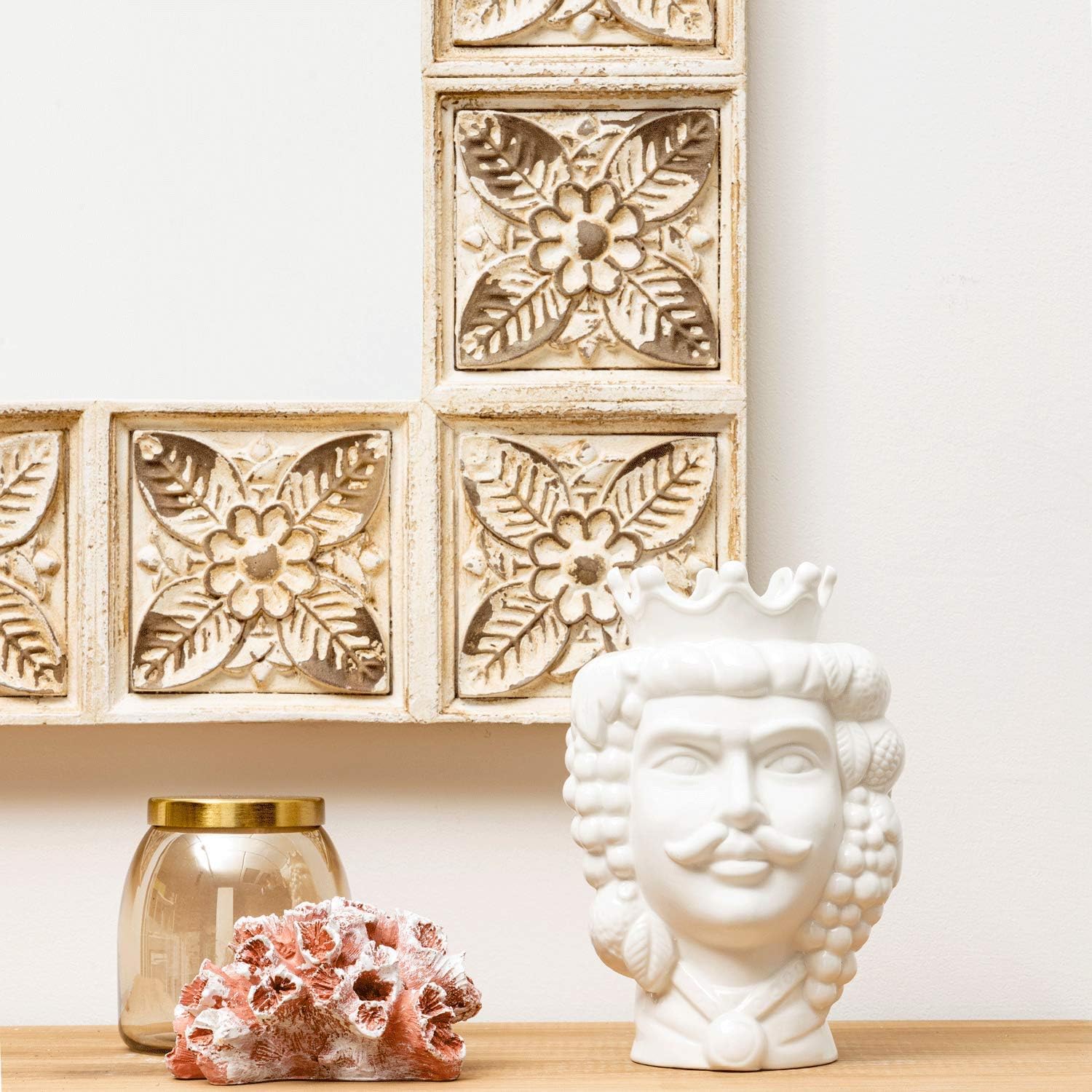 Detalle de Baroni Home Vase en Forme de Tête de Moro – Porcelaine, 14x14x22 cm