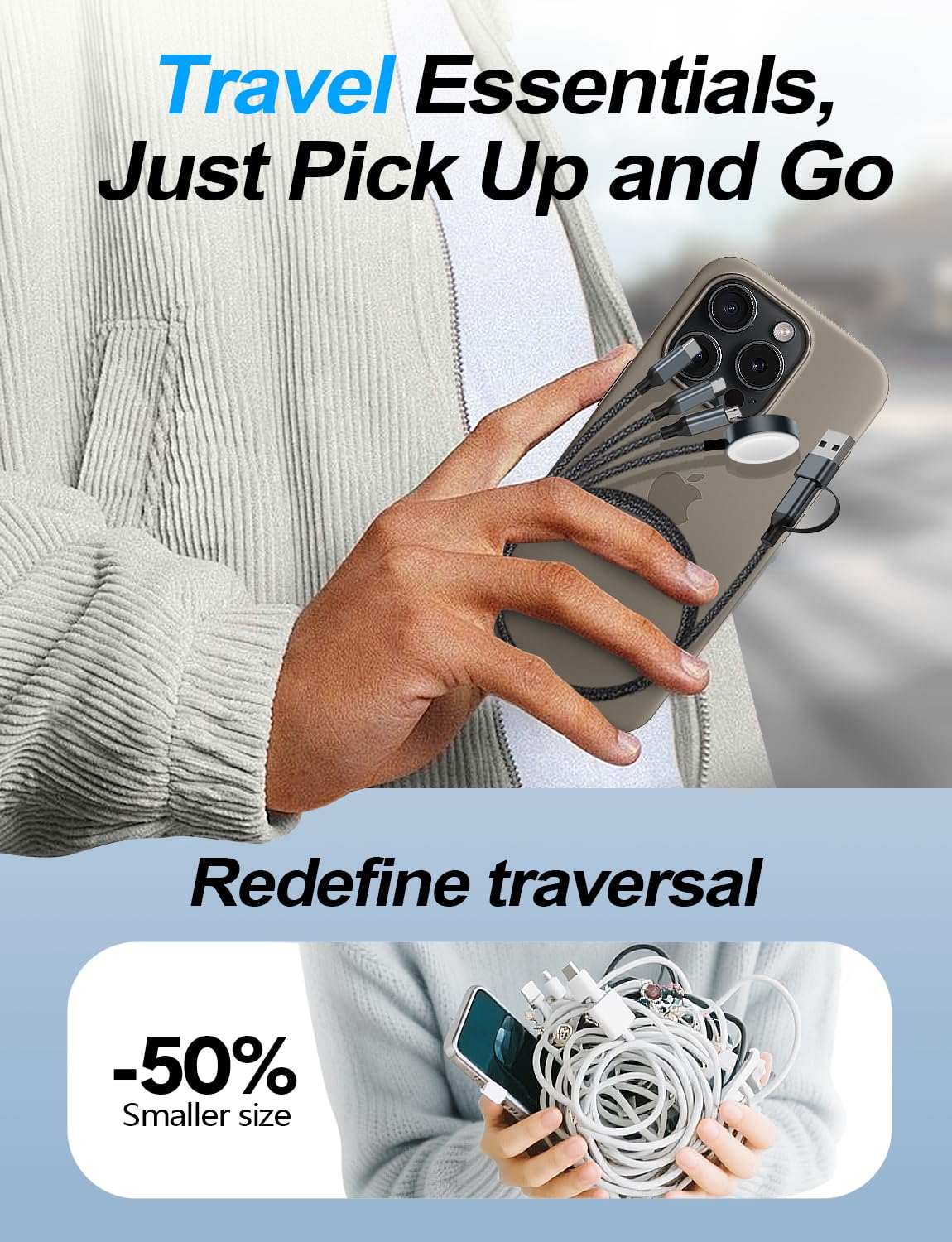 Thumbnail 6 de Travel Essentials 4-in-2 Multi Charging Cable (USB A & Type-C) for Apple Watch, iPhone, Samsung