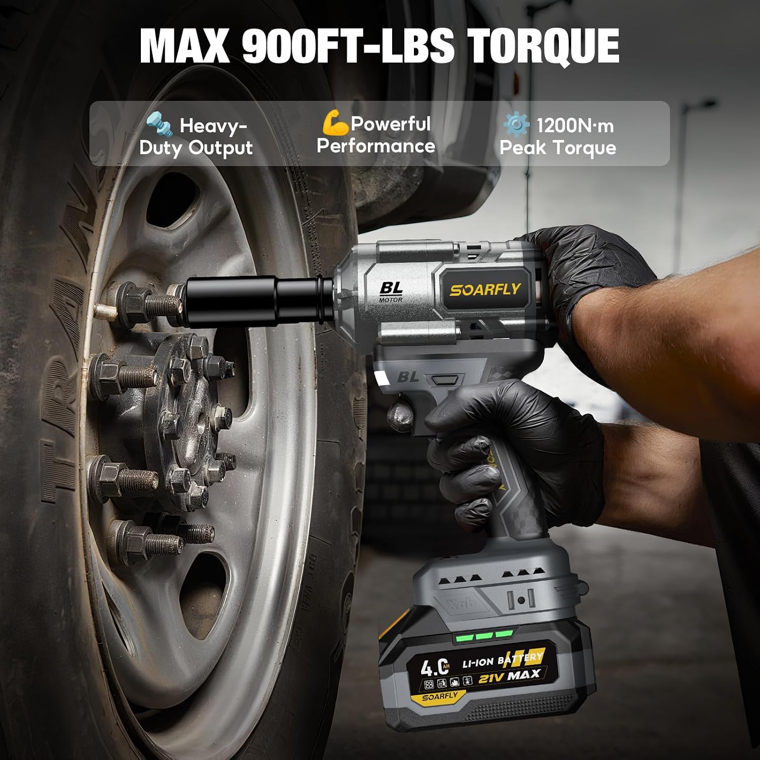 Detalle de SoarFly JLBS-CA-01 1/2-Inch Cordless Impact Wrench, 900 ft-lb