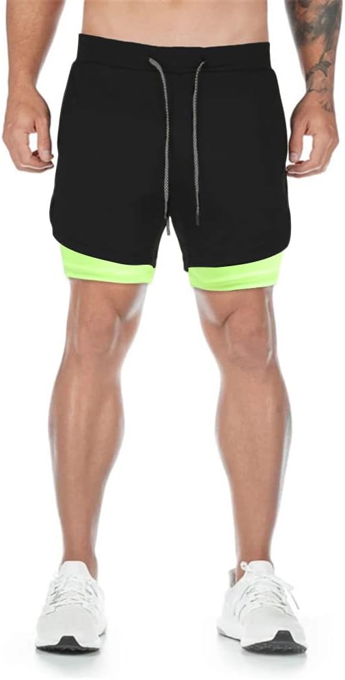 Detalle de Superora Men's Running Gym 2 in 1 Shorts with Pockets: Breathable, Double Layer Training Shorts