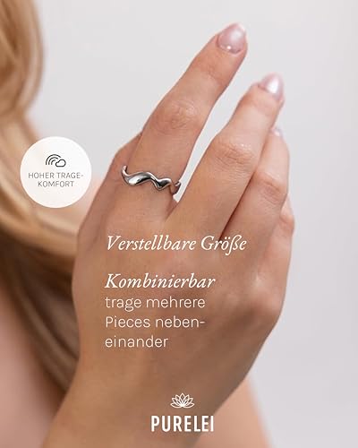 Detalle de Purelei Abstract Wave Ring Damen – Verstellbarer Edelstahlring mit 14K Vergoldung