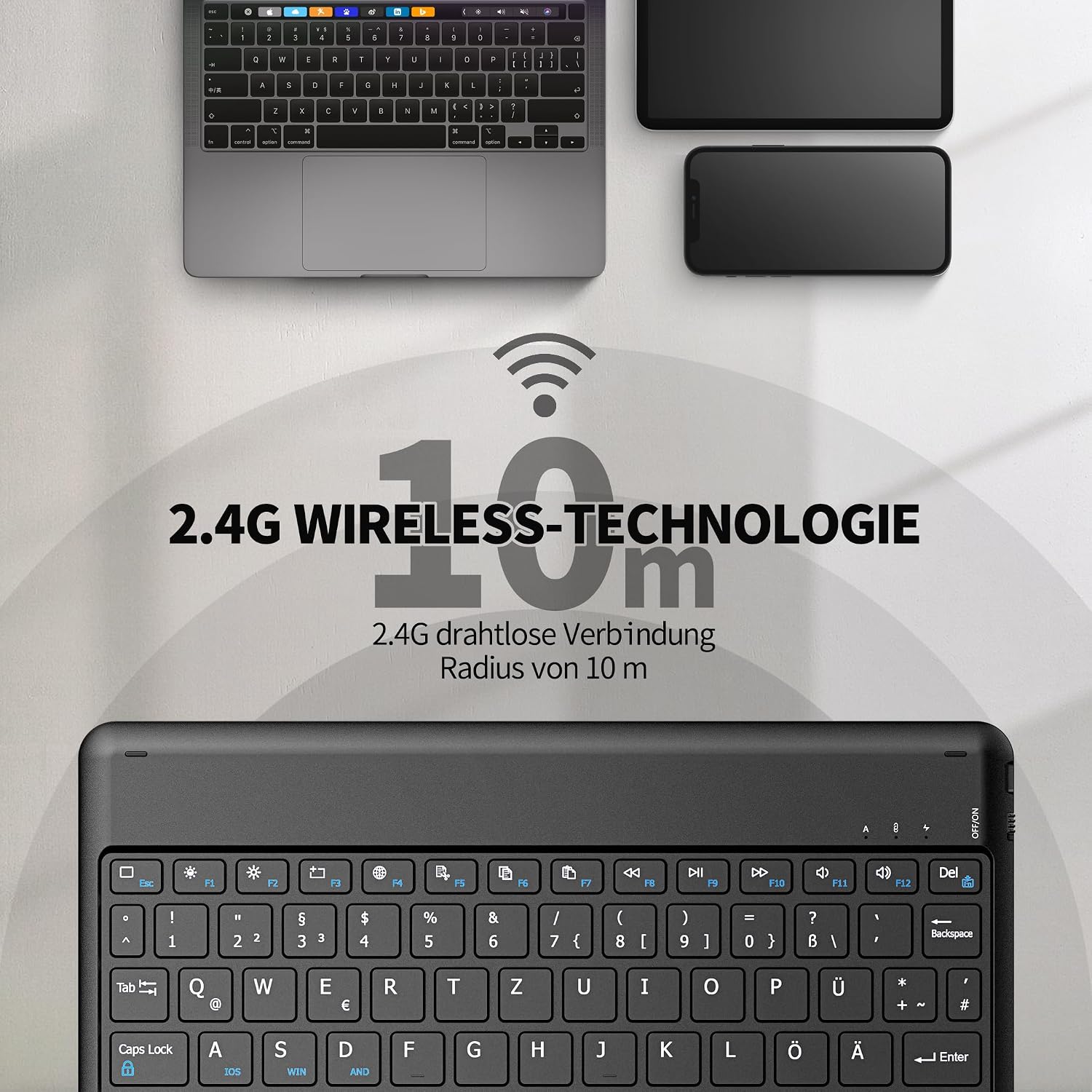 Detalle de EasyAcc Deutsche Bluetooth-Tastatur für Windows, Android & iOS Tablets (QWERTZ, ultradünn, schwarz)