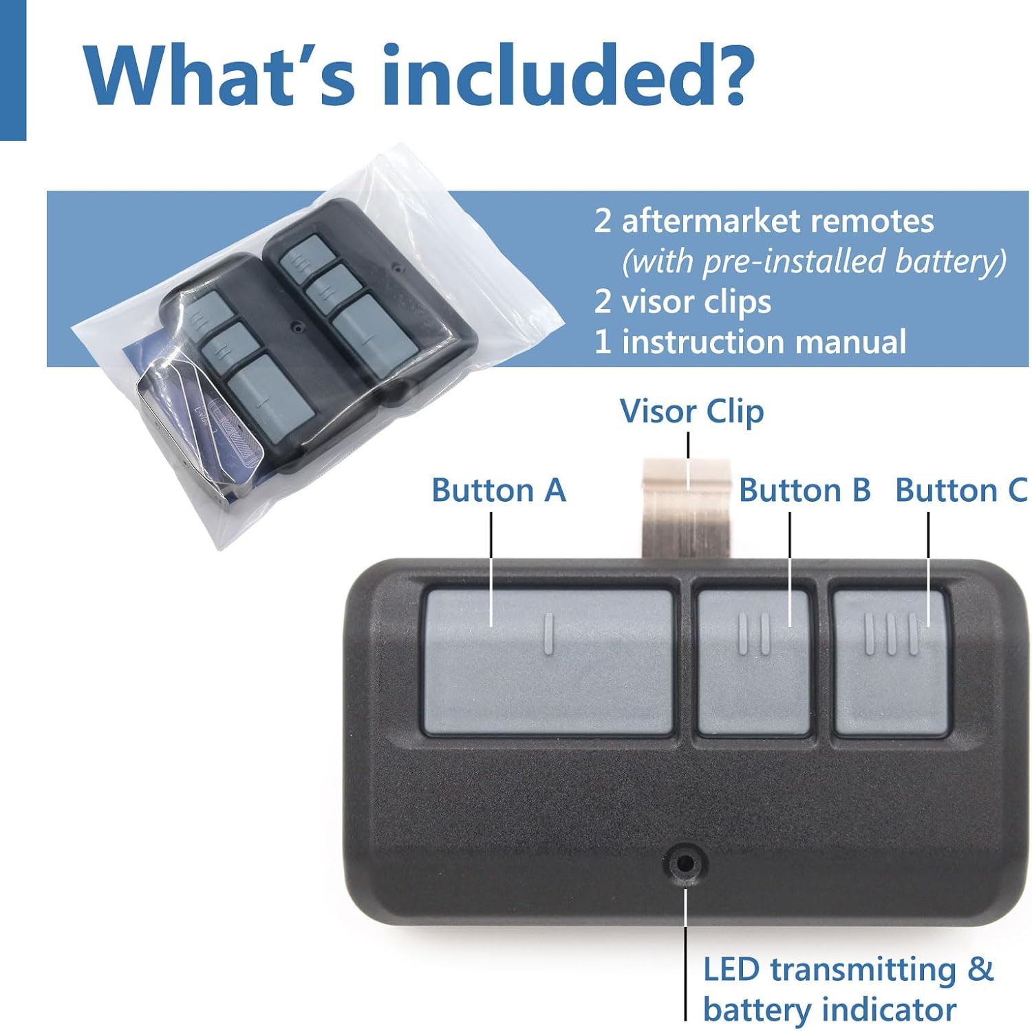 Detalle de Solidremote L-VISOR-3 Garage Door Remote, 3-Channel, 2-Pack