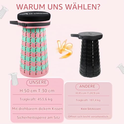Thumbnail 7 de ALEVMOOM Verbesserter Dickerer Zusammenklappbarer Hocker – Teleskophocker mit Kissen, 50 cm, 450 kg Traglast
