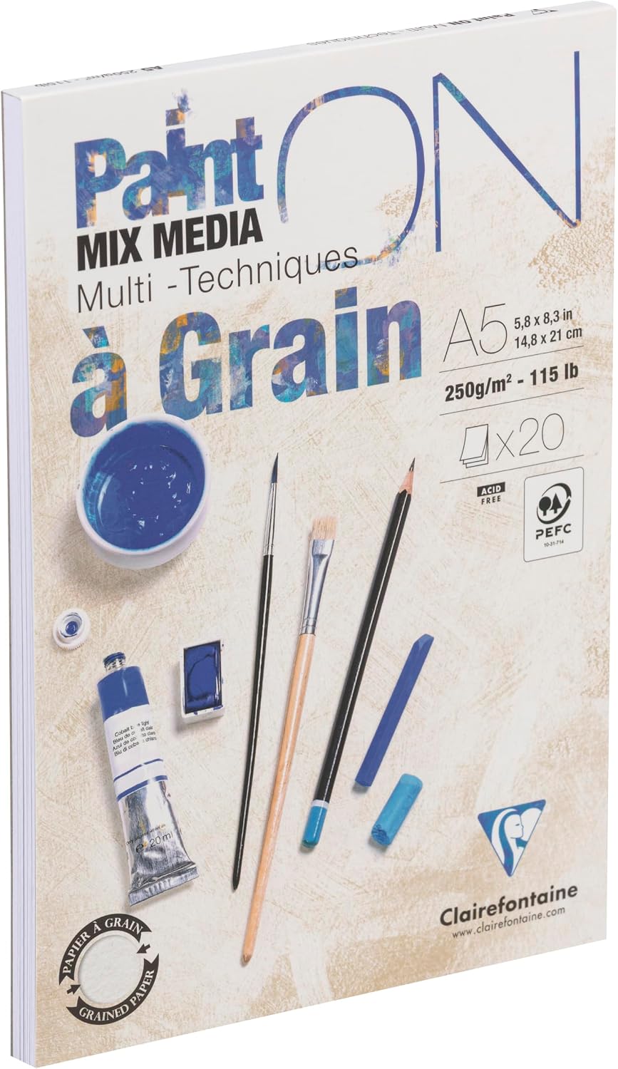 Thumbnail 2 de Clairefontaine 975048C – Blocchetto Paint'On 20 fogli A5, 250 g, carta bianca a grana, 4 blocchi collati