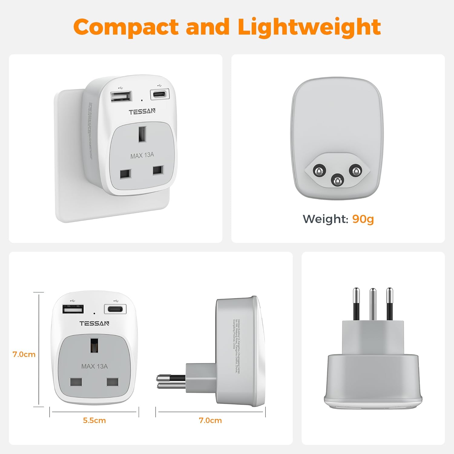 Thumbnail 3 de TESSAN UK to Swiss Plug Adapter with USB C 🔌
