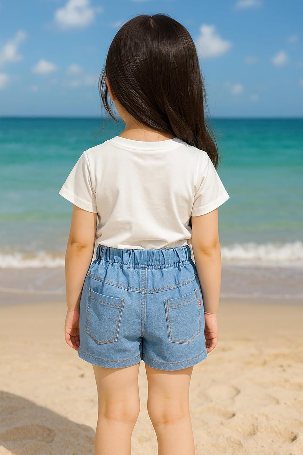 Detalle 2 de ES-UK Girls Denim Shorts: Soft Cotton Elastic Waist Denim for Ages 5–10