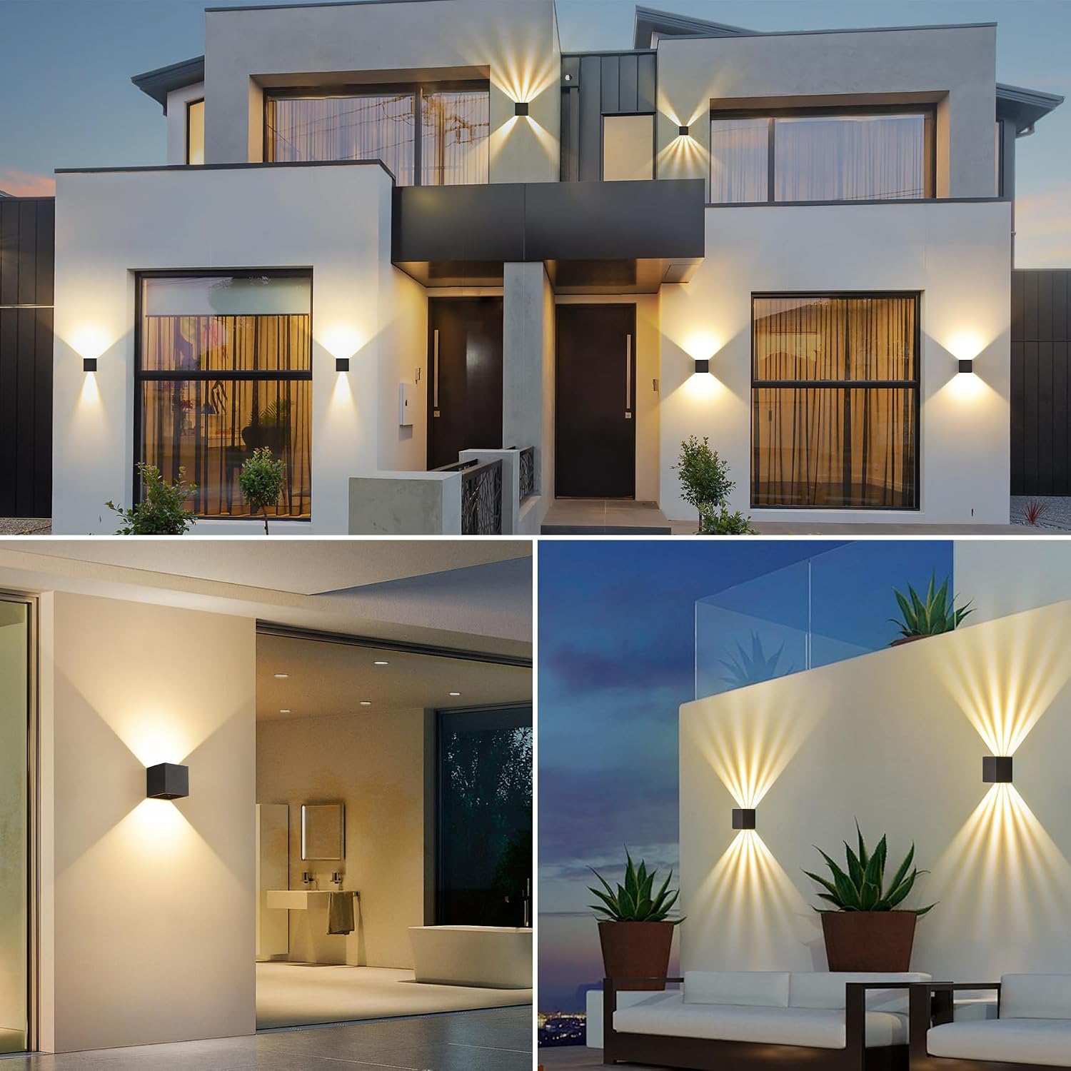 Detalle de SANSHI kit da 2 applique LED da parete 12W IP65 con fascio regolabile 3000K, nero