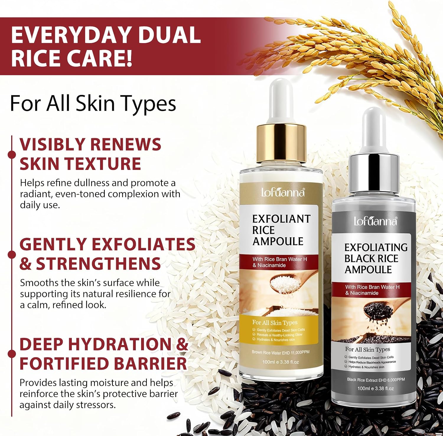 Detalle de Siero Esfoliante al Riso Skincare + Peeling Viso Riso Nero 100 ml cadauno – doppia azione levigante e illuminante