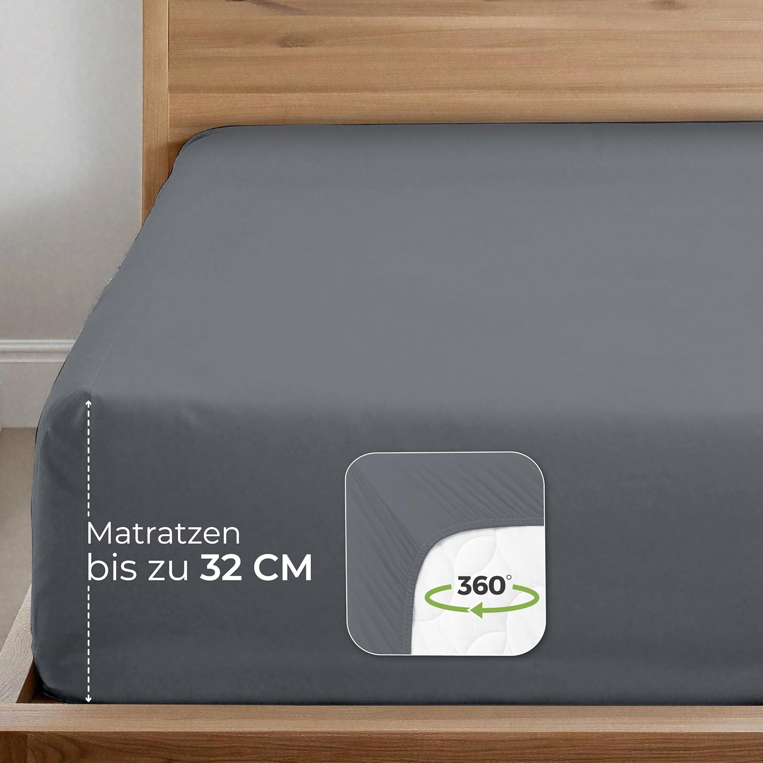 Thumbnail 2 de Dreamzie Premium Spannbettlaken 180×200 bis 200×200 Dunkelgrau – aus 100% Jersey Bio-Baumwolle