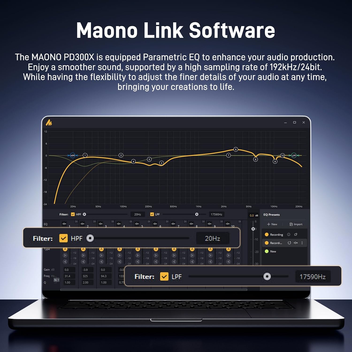 Detalle 2 de MAONO PD300X Dynamic USB/XLR Microphone with 192kHz/24-Bit Audio