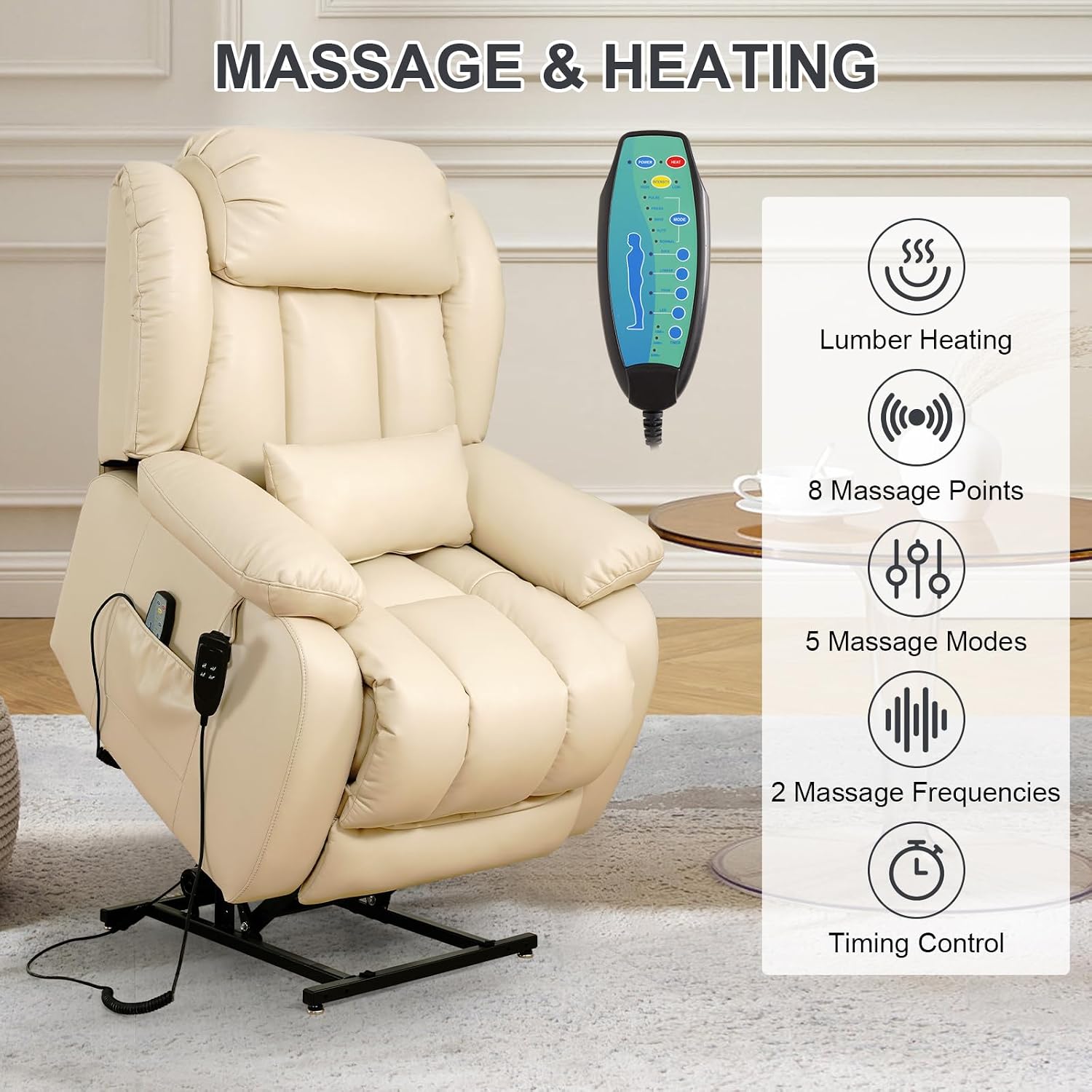 Detalle de EDILLY Power Lift Recliner Chair, Genuine Leather
