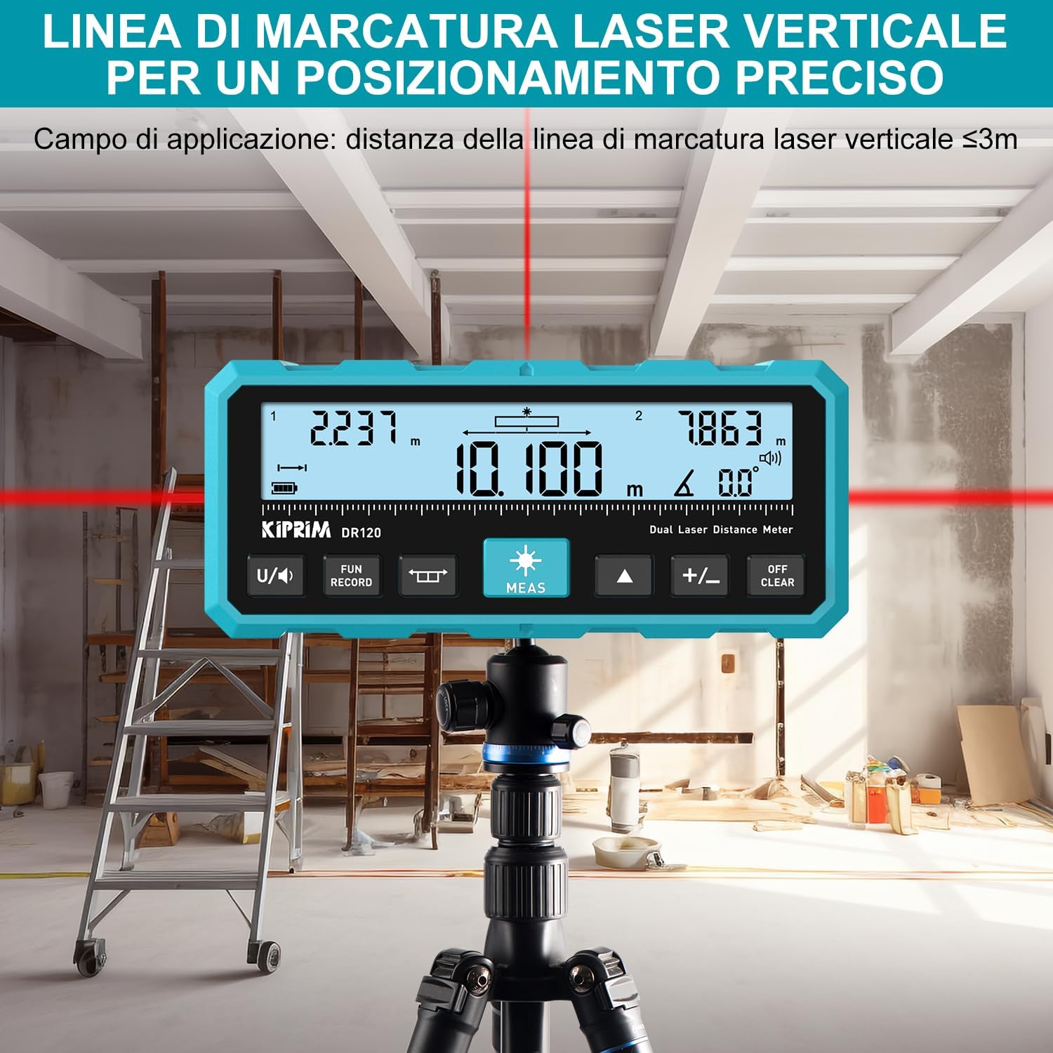 Thumbnail 1 de KIPRIM Metro Laser 120m DR120: misurazione bidirezionale, linea laser verticale e livella elettronica