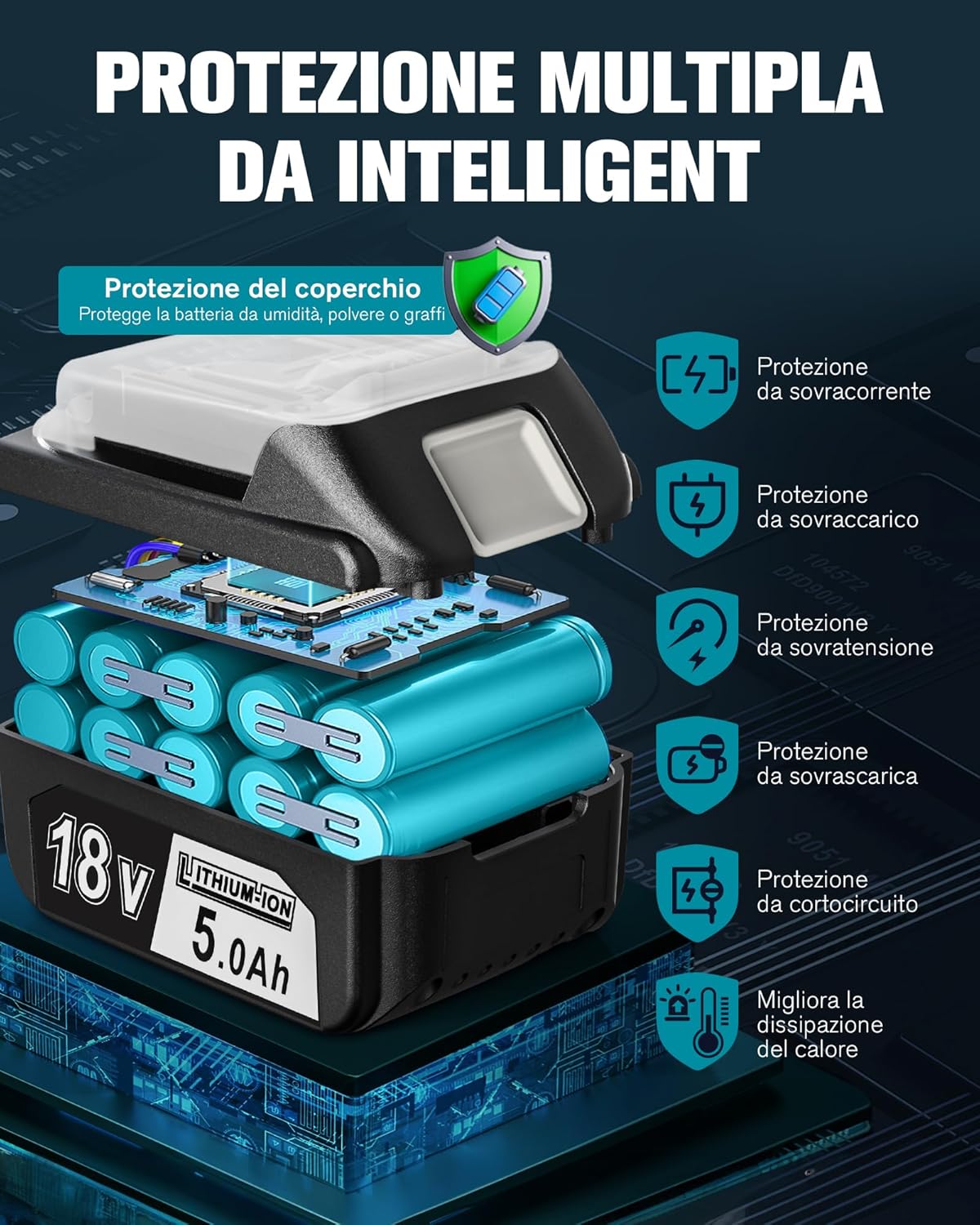 Detalle de Quantrex 18V 5,0Ah batteria di ricambio per utensili cordless