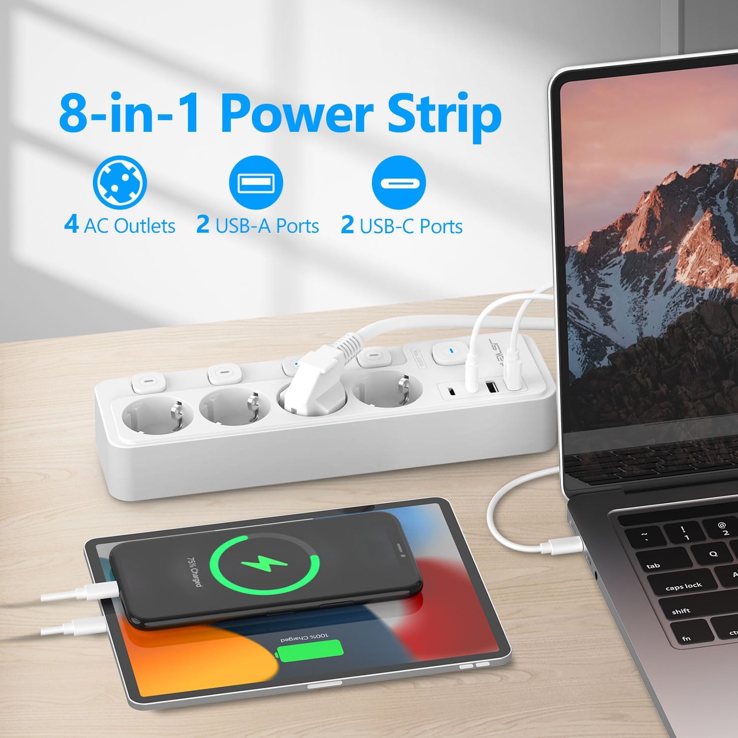 Thumbnail 1 de JSVER Bloc Multiprise USB 8 en 1 2M