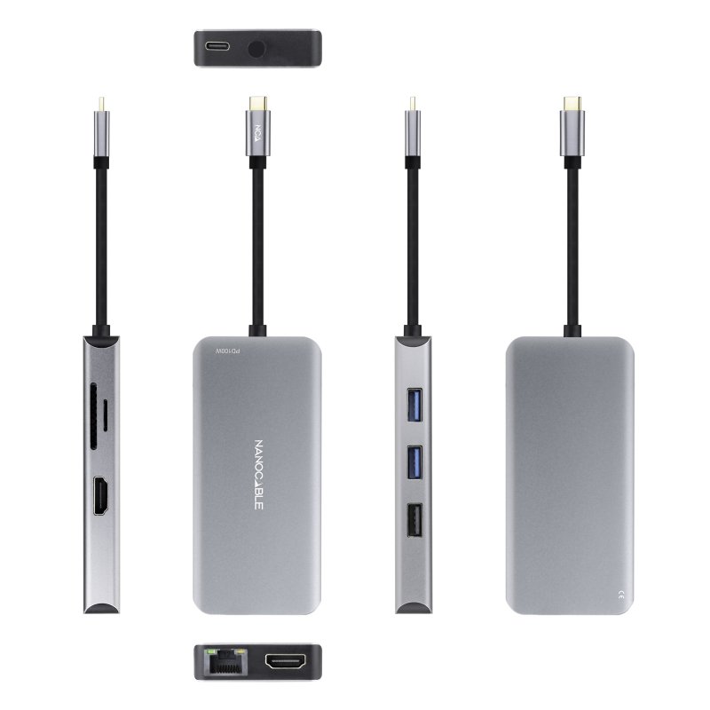 Detalle 2 de Nanocable Docking Hub 9 en 1 hub USB-C 100W