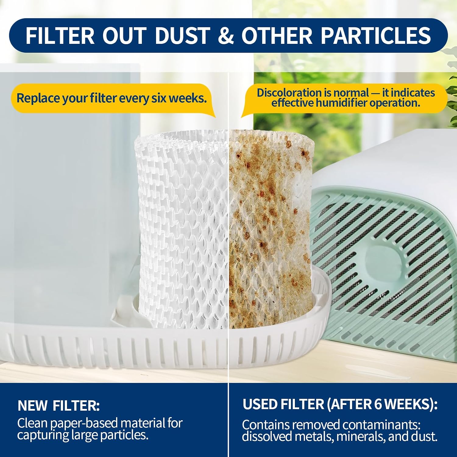 Thumbnail 4 de Gazeer B-6 Humidifier Replacement Filters, Wood Pulp, Honeycomb Design, 6-Pack
