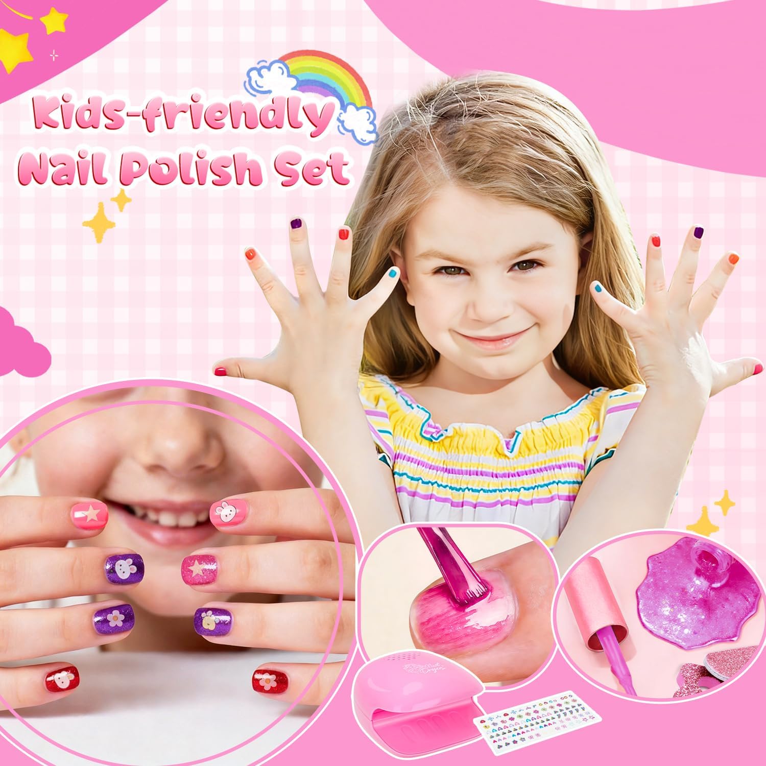 Detalle de PERRYHOME Kids Makeup Kit for Girl: 2-in-1 Princess Set with Washable, Non-Toxic Cosmetics