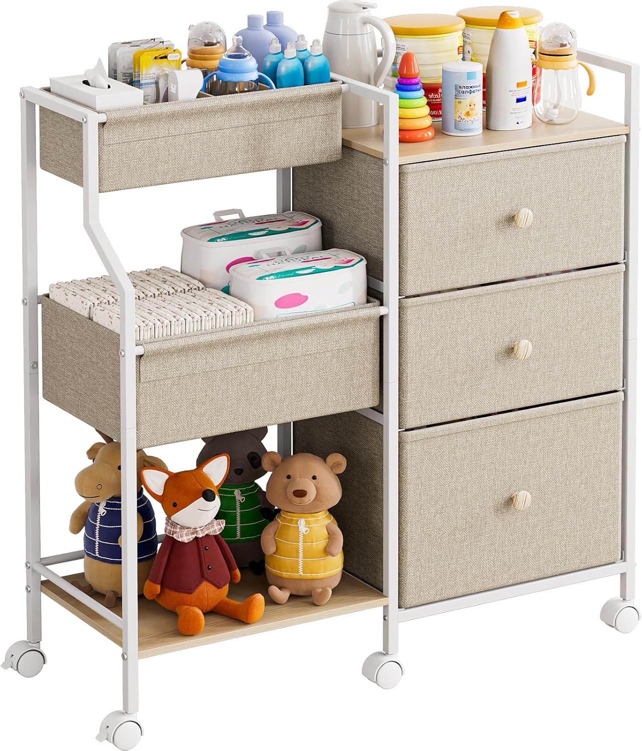 Modanais 3-Tier Baby Organizer Cart with Drawers