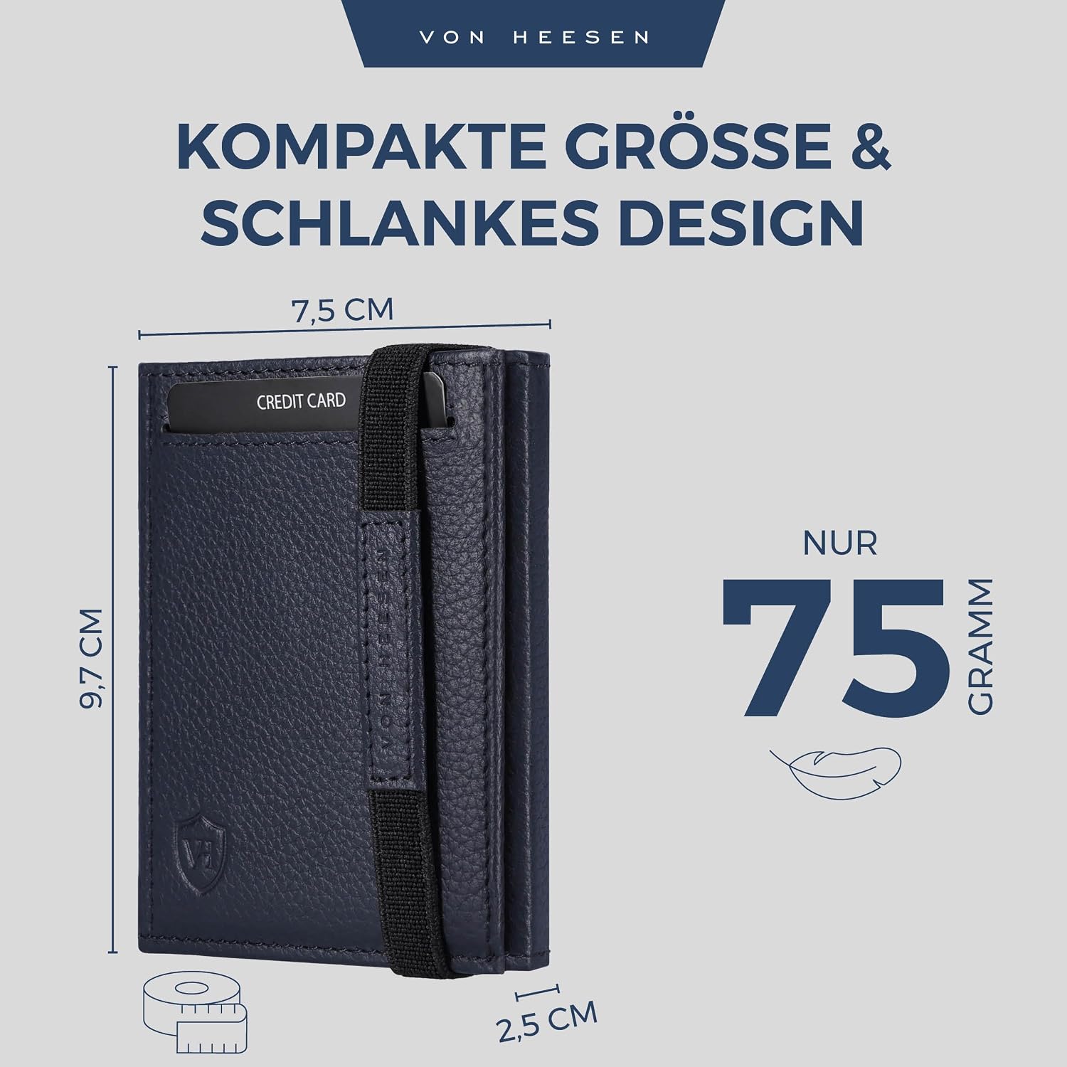 Thumbnail 4 de VON HEESEN Slim Wallet mit XL-Münzfach & RFID-Schutz – blaue Leder-Geldbörse für Karten