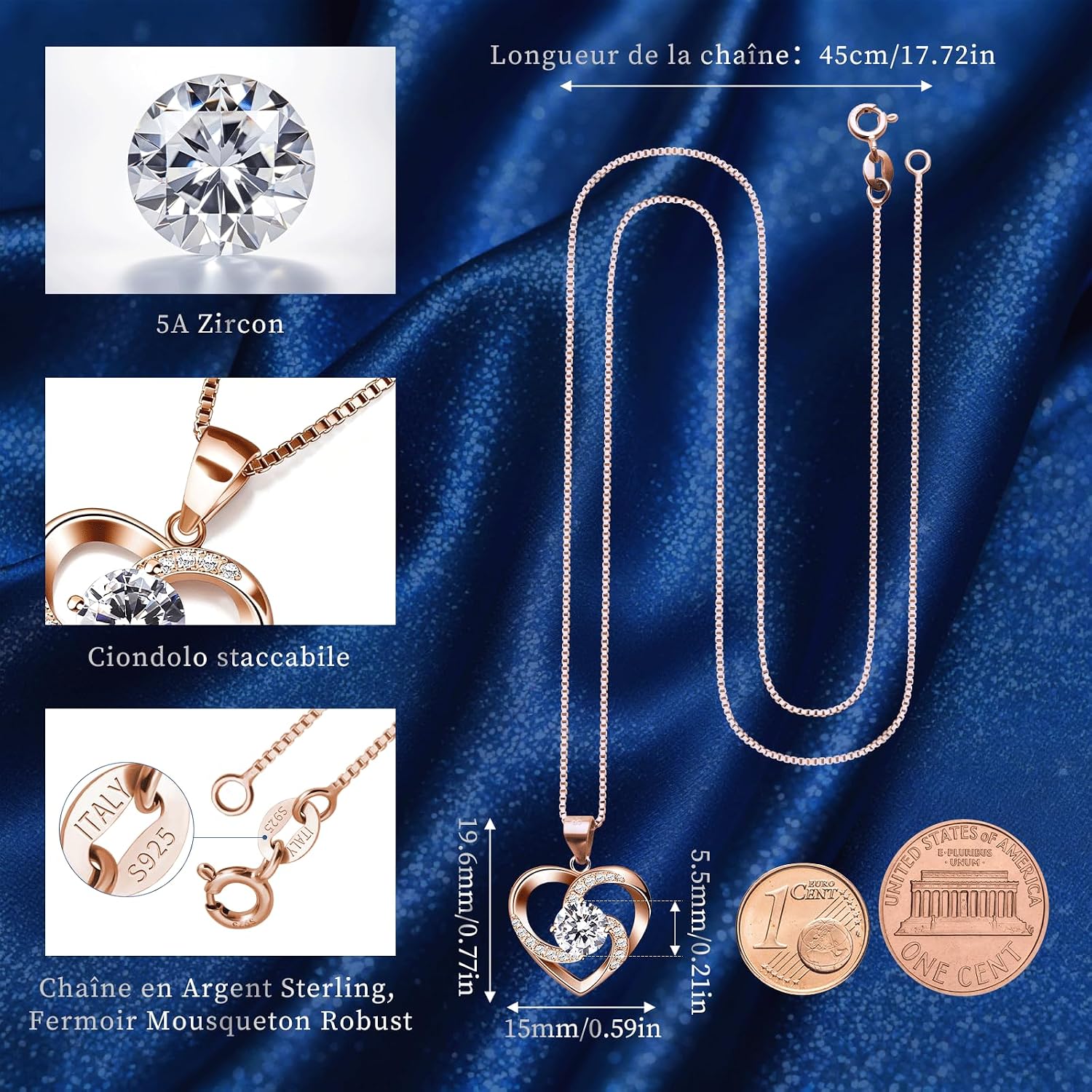 Detalle 2 de B.Catcher Collier Coeur Argent 925 45 cm
