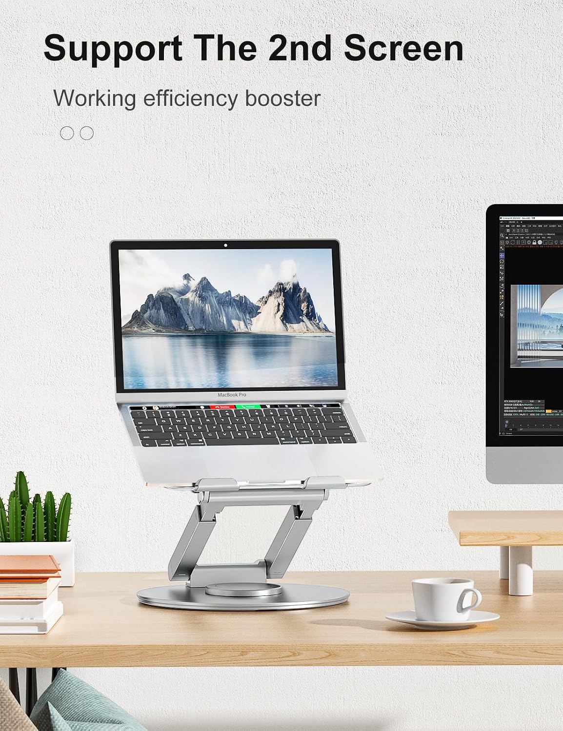 Thumbnail 6 de tounee Laptop Ständer höhenverstellbar mit 360° drehbarer Basis – ergonomischer Standfuß für Laptops 10–17" (silber)