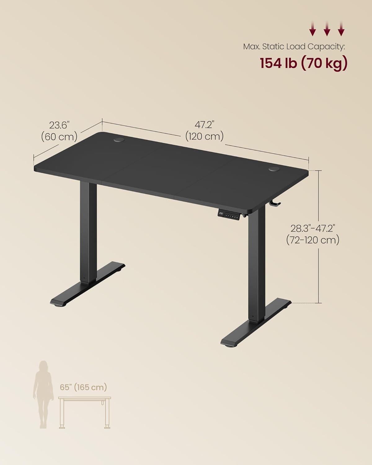Thumbnail 2 de VASAGLE Electric Standing Desk LSD312BZ01: 120 x 60 cm, Height Adjustable with 4 Memory Heights