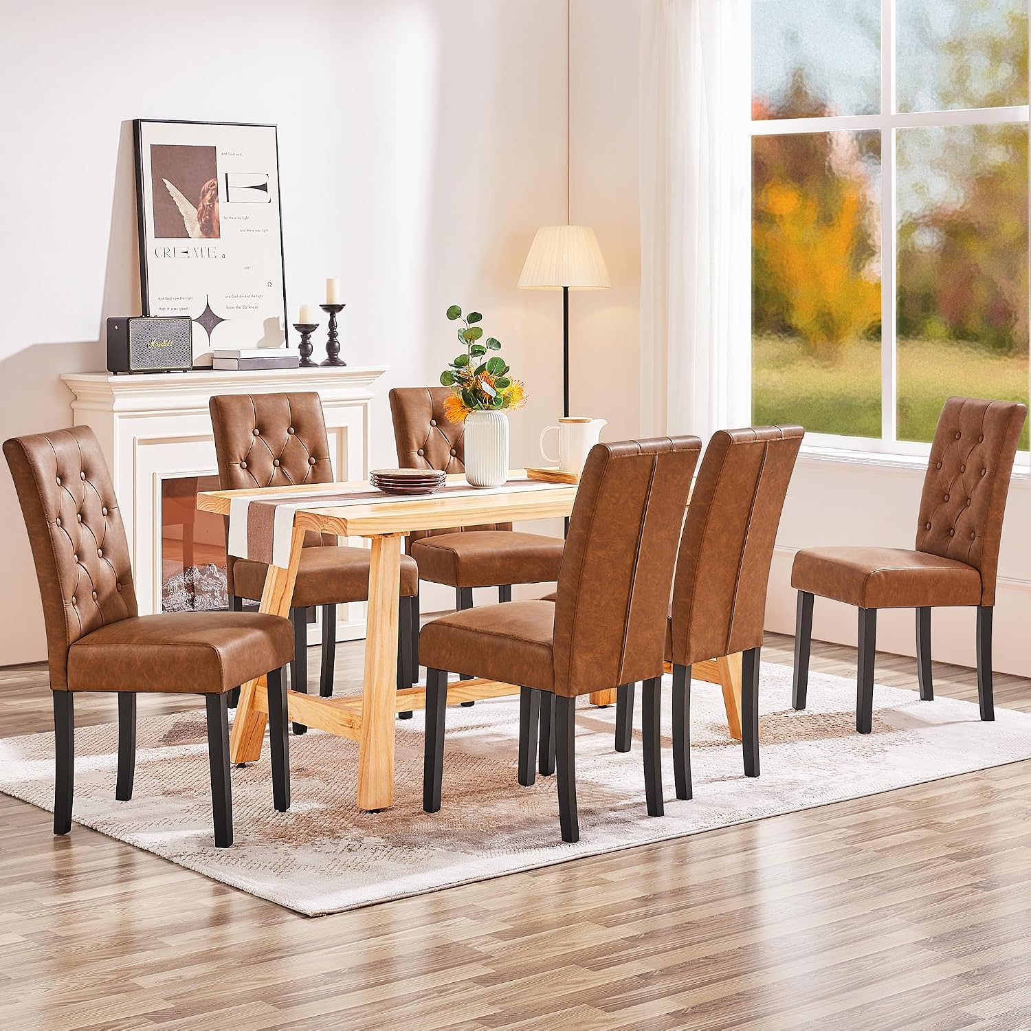 Thumbnail 1 de Yaheetech Set 6 Sedie da Pranzo Moderne in Ecopelle Imbottite con Schienale Alto e Gambe in Legno Massello – Marrone