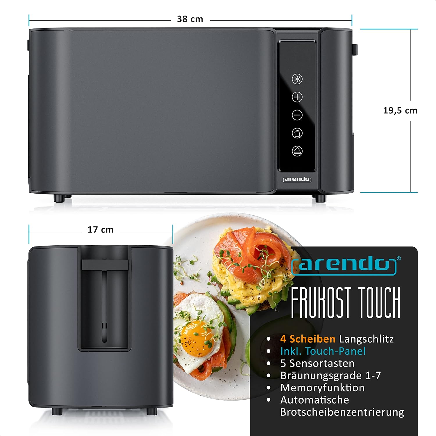 Thumbnail 1 de Arendo Edelstahl Toaster 4 Scheiben, 1500 W