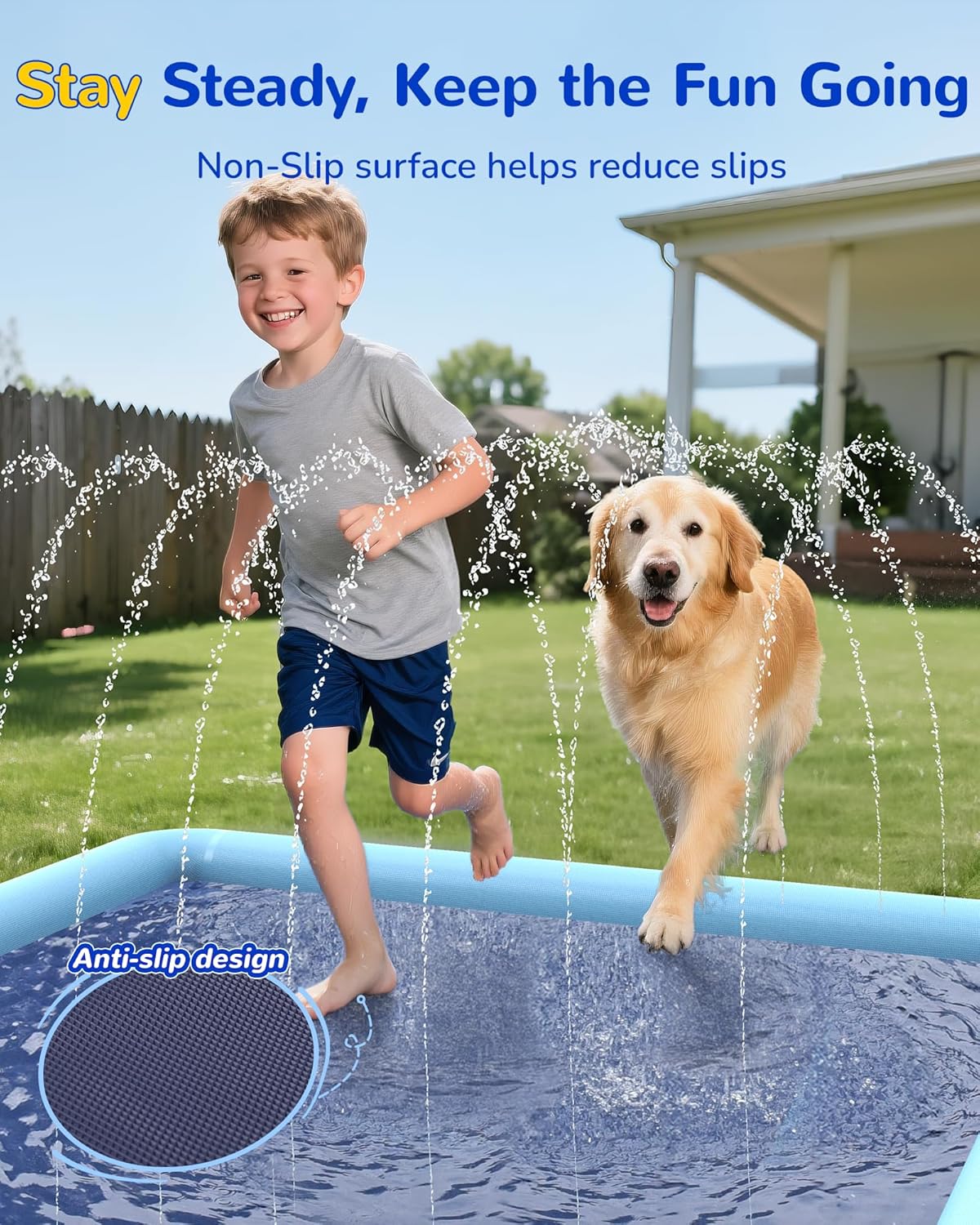 Detalle de VISTOP Non-Slip Splash Pad for Kids and Dogs – 116 x 72 inch Thick 0.55mm Blue