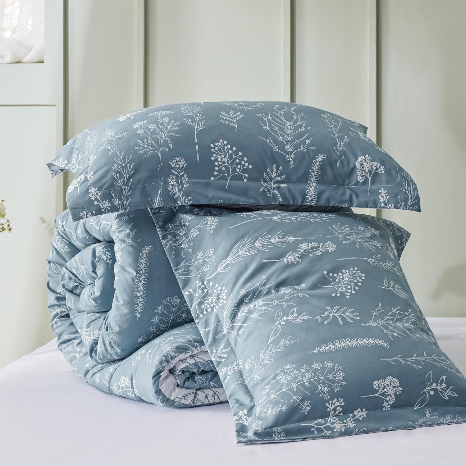 Thumbnail 5 de Bedsure Floral Comforter Set, Full Reversible Mineral Blue Bedding