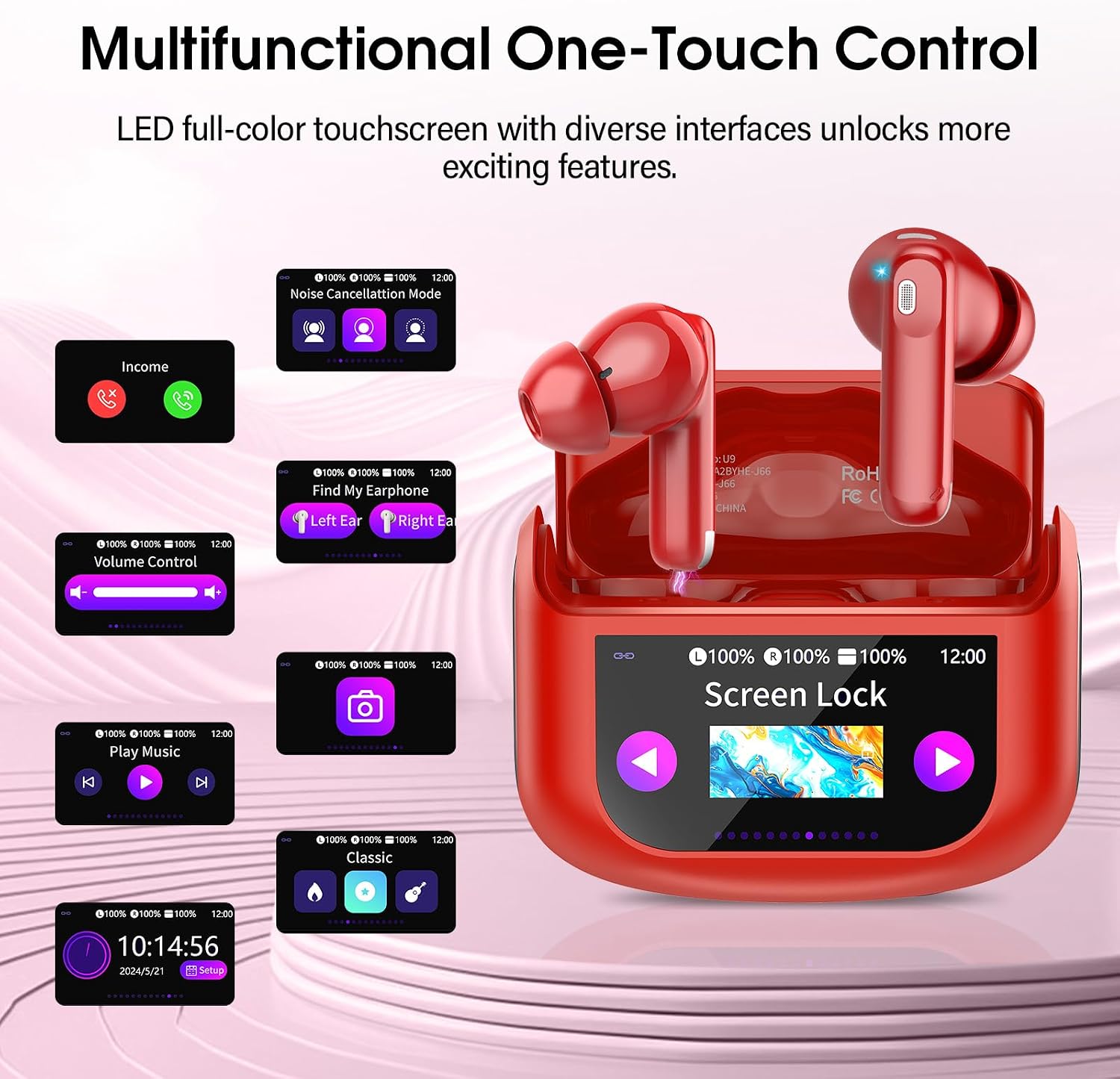Thumbnail 1 de QXUFV Wireless Earbuds with Smart Touch Screen, ANC, Bluetooth 5.4, IP7, 40H Playtime