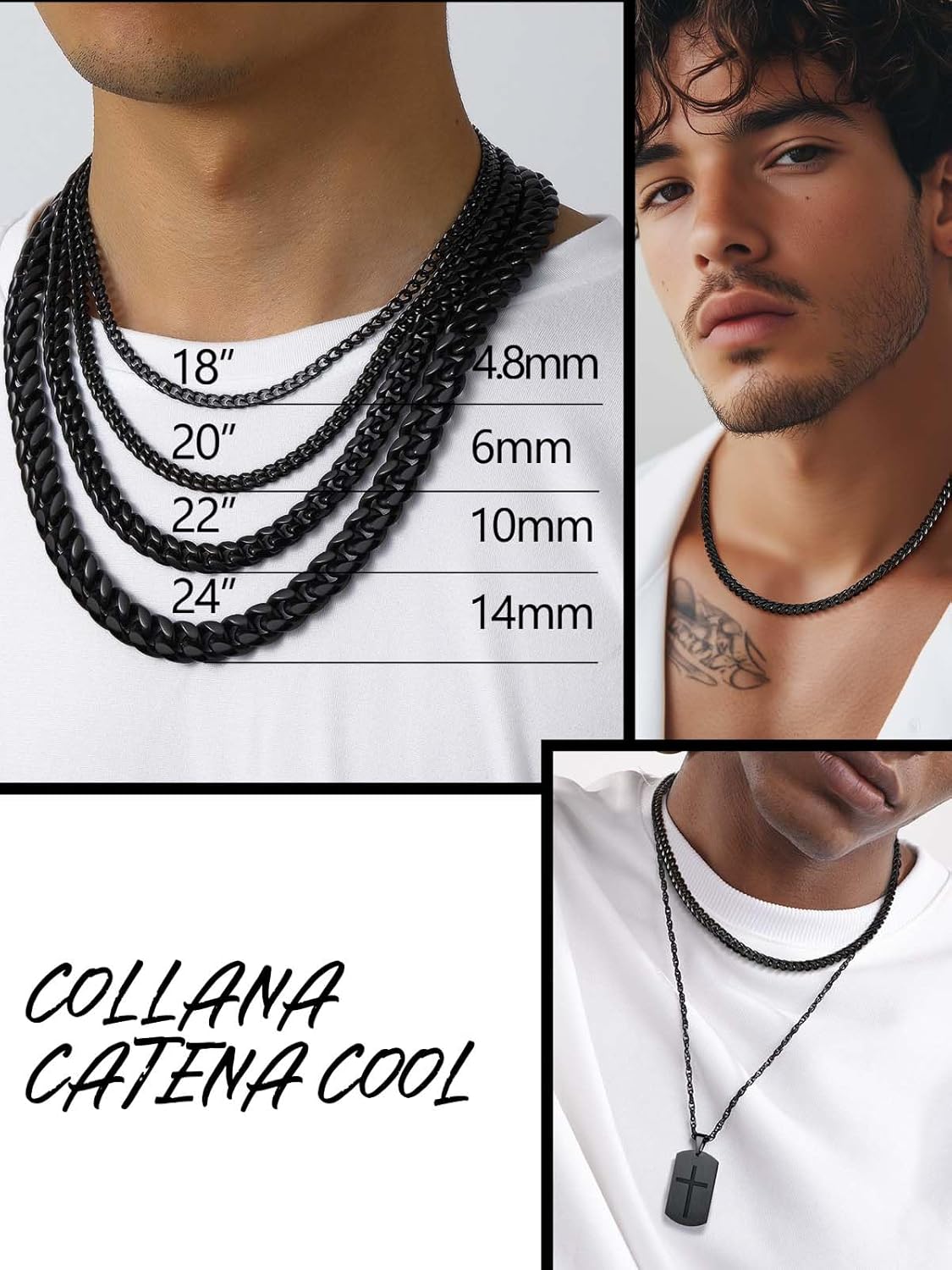 Thumbnail 2 de PROSTEEL Collana Uomo a Catena Cubana Barbazzale Grande – misure 35–75 cm, spessori 5/6/10/14 mm, acciaio inox 316L