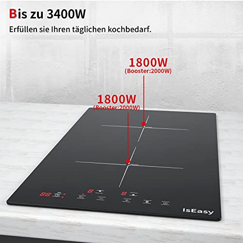 Detalle de Plaque à induction IsEasy – 2 zones, 3400 W, commandes tactiles, Boost, 220-240 V