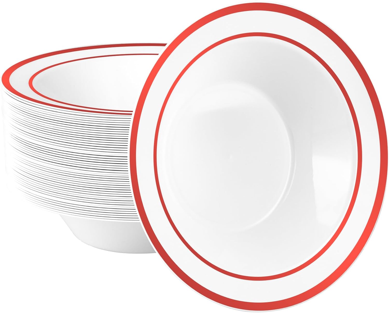 Goodluck 12oz Red Rim Disposable Bowls (50 Pack) — Sturdy, Elegant Party & Catering Solution