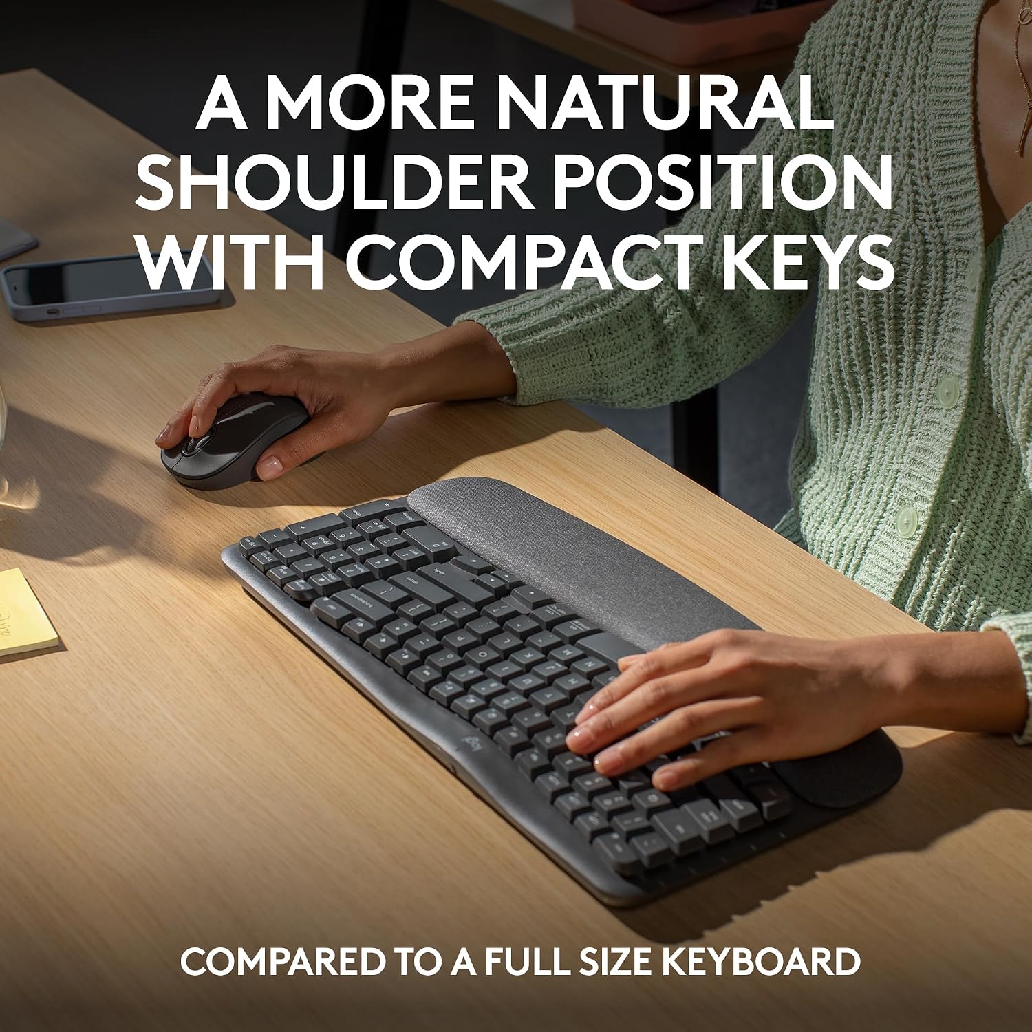 Detalle 2 de Logitech Wave Keys MK670 Wireless Ergonomic Keyboard and Mouse Combo, Graphite