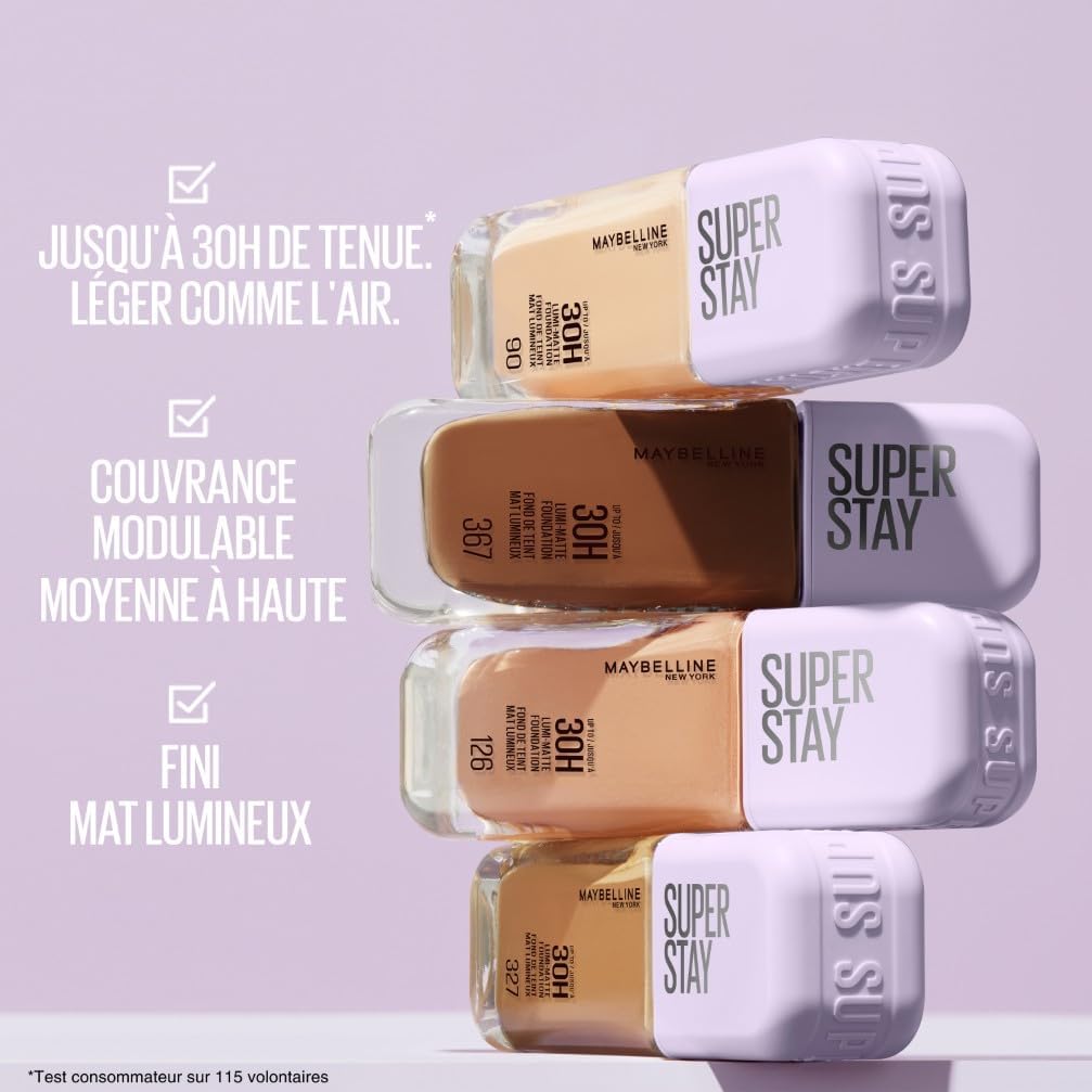 Detalle de Maybelline Superstay 30H Lumi-Matte Teinte 356 – fond de teint liquide longue tenue (35 ml) fini mat lumineux