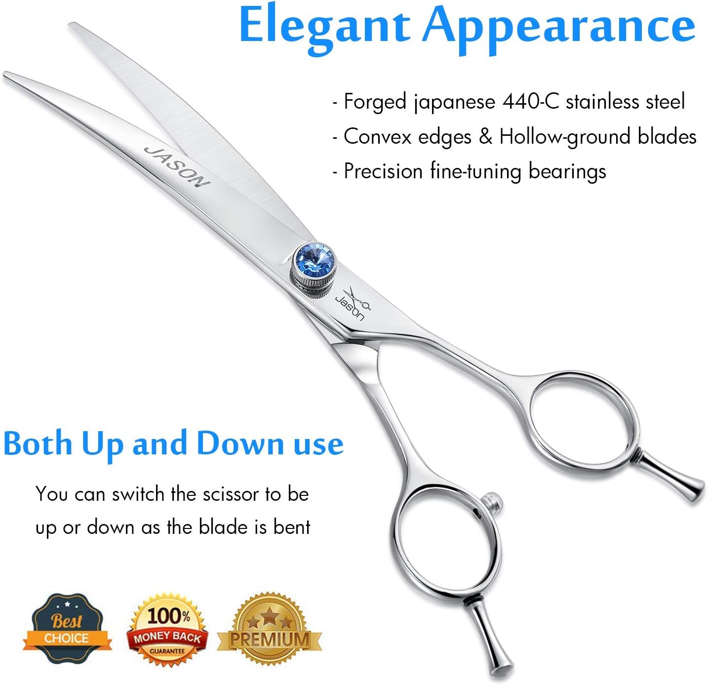 Thumbnail 3 de JASON 7-inch Curved Dog Grooming Scissors for Right-Handed Pets Groomers or Cat Owners