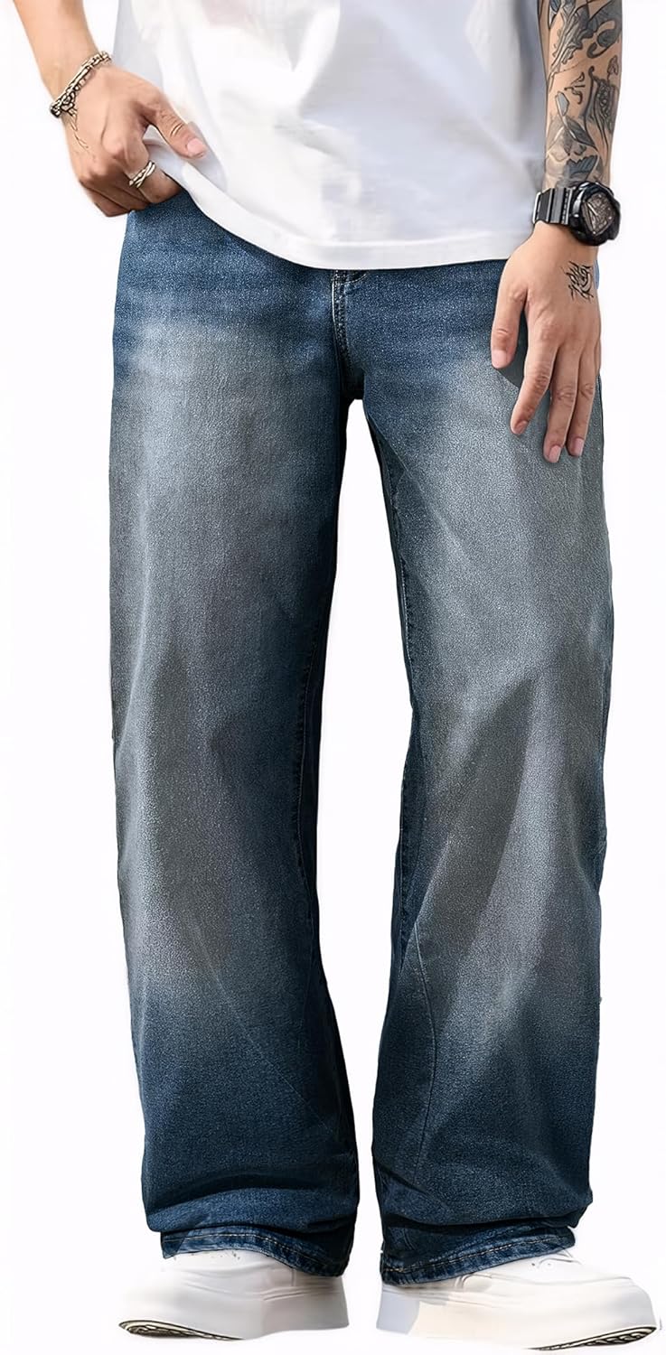 Detalle de JMIERR Herren Baggy Jeans – Stretch-Jeanshose im Vintage/Y2K Streetwear-Stil