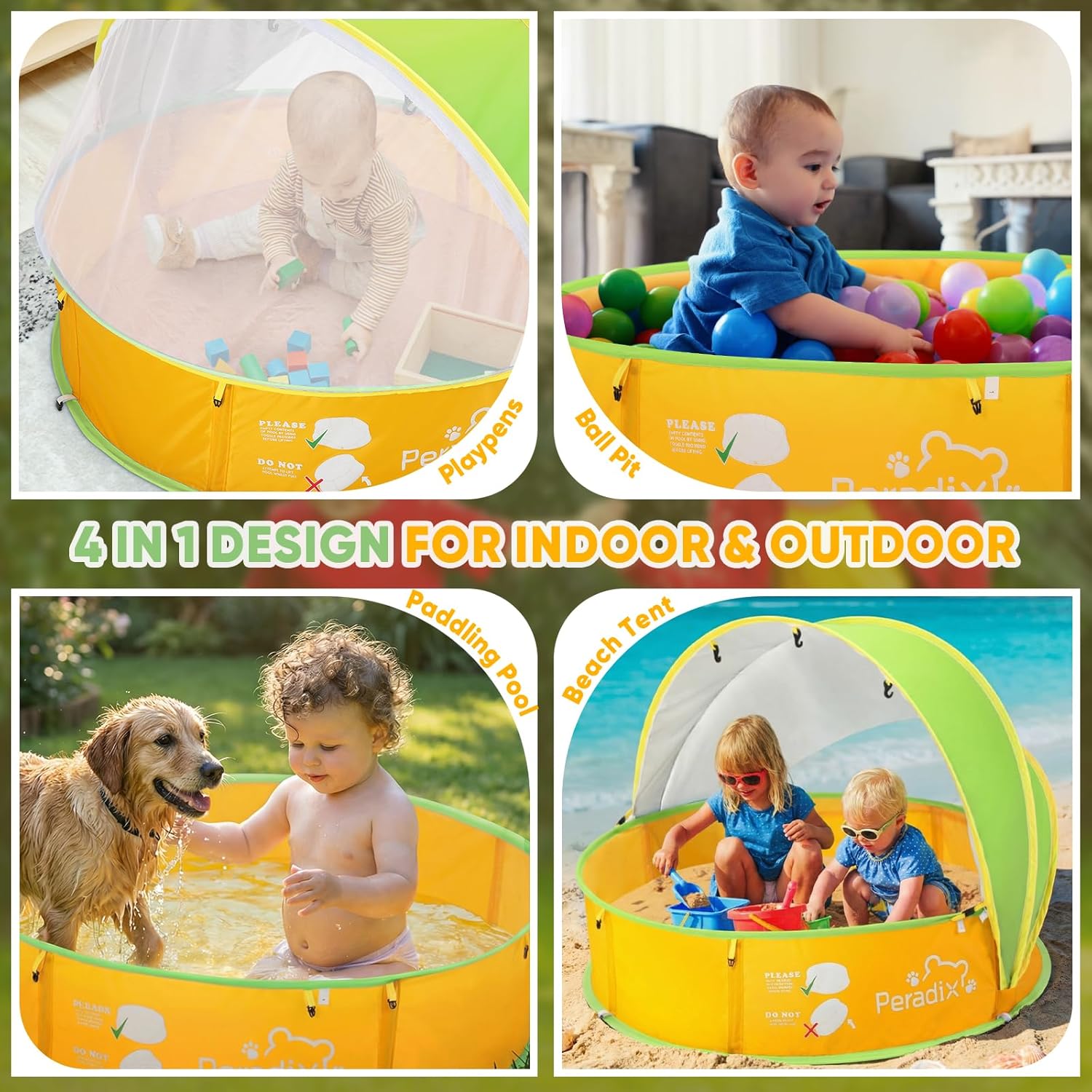 Thumbnail 3 de Peradix 4 in 1 Pop Up Baby Planschbecken – Mobiler Babypool mit UV-Schutz, Zelt, Moskitonetz und Bällebad