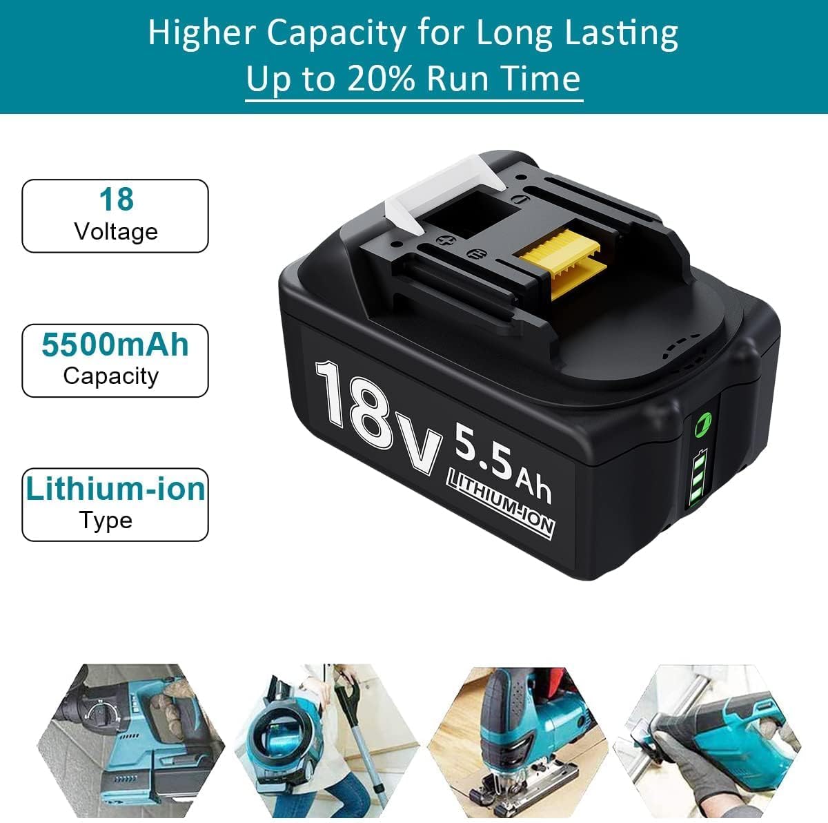 Thumbnail 1 de Replacement for Makita 18V Batteries: 2x 5.5Ah + DC18RC Charger