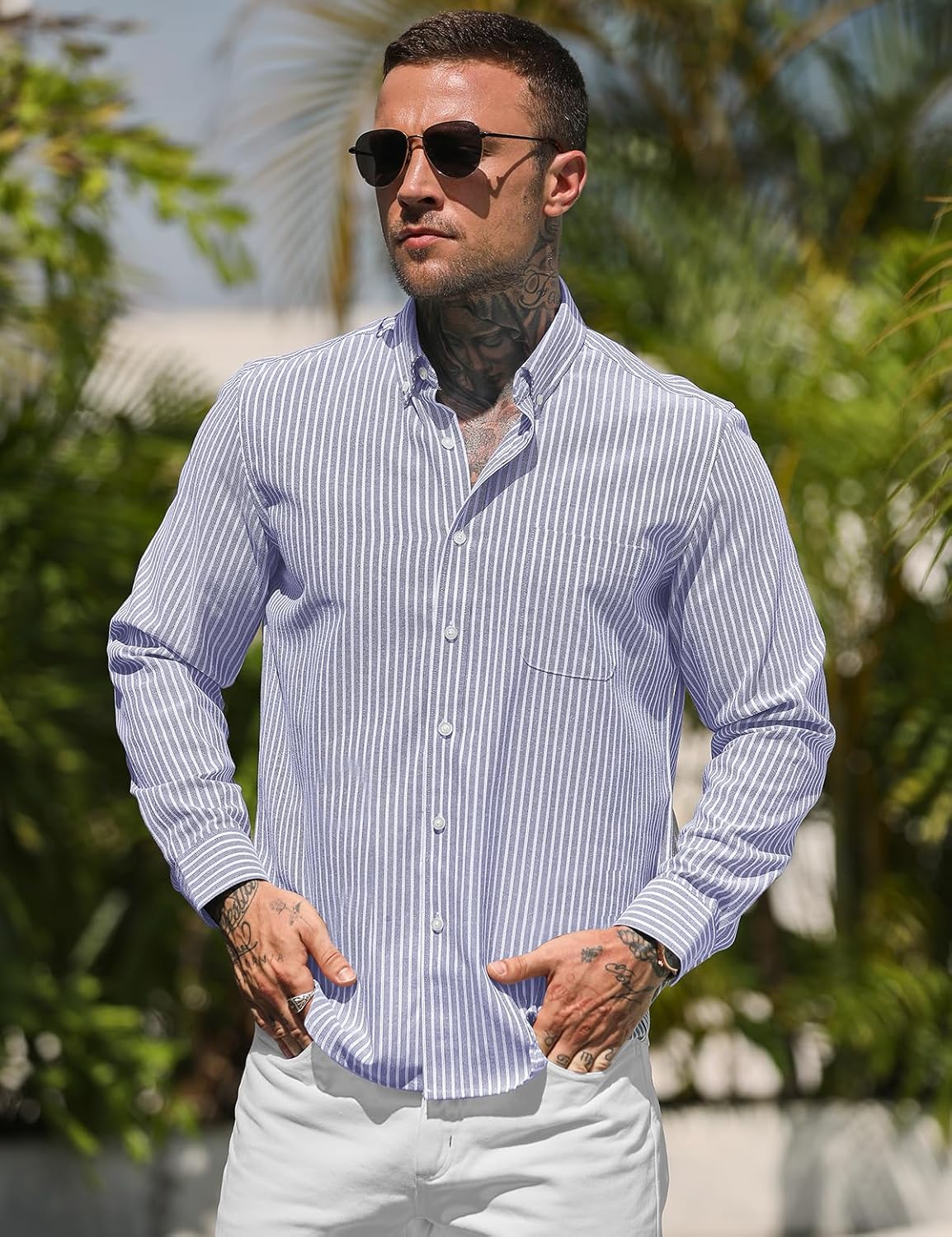 Thumbnail 1 de Mauro Kane men’s long-sleeve oxford shirt with pocket – 100% cotton non-iron striped button-down