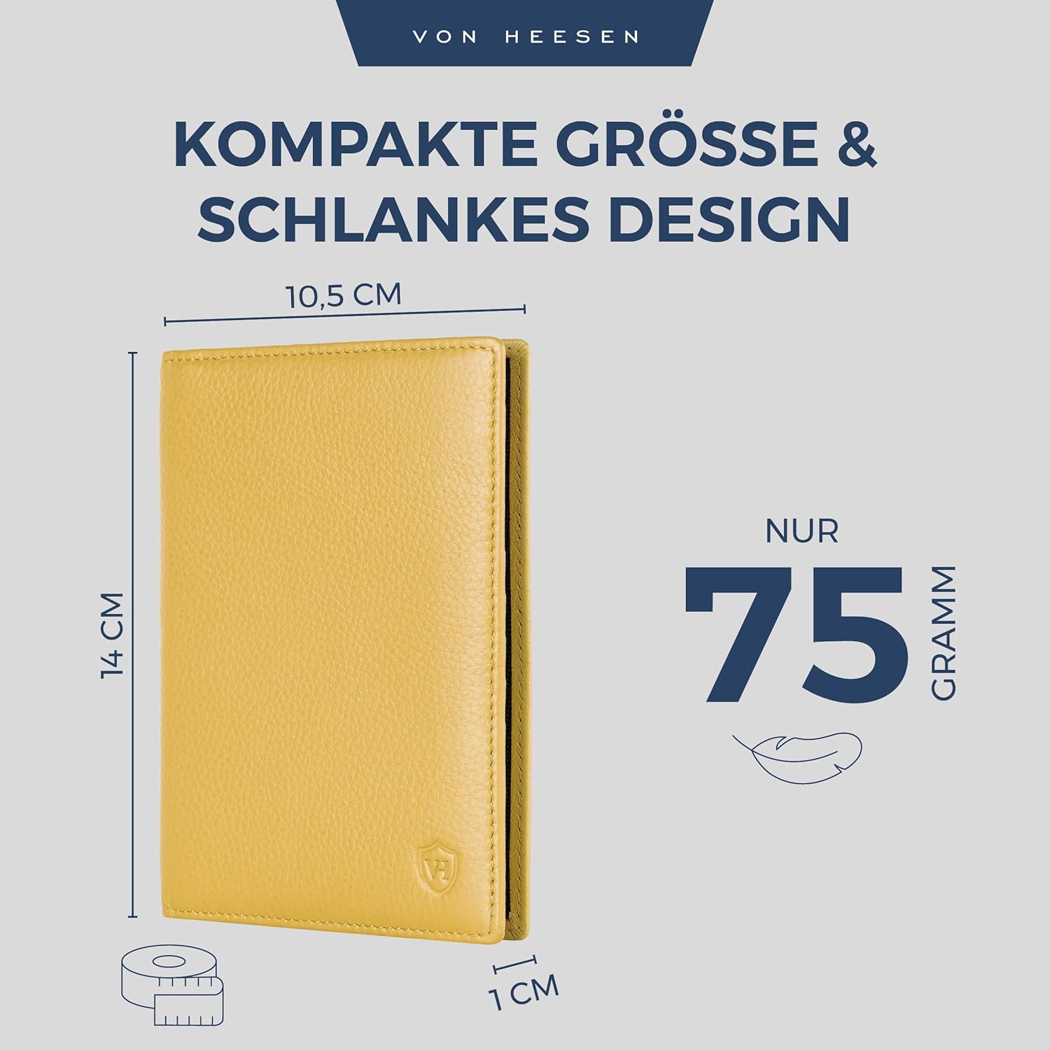 Detalle de VON HEESEN Reisepasshülle Leder Etui mit RFID-Schutz (Gelb) – Passhülle & Karten-Organizer