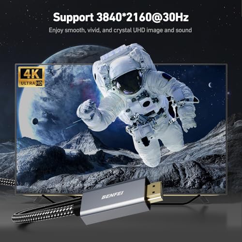 Detalle de BENFEI Cable DisplayPort a HDMI 4K DP 1.2 a HDMI 1.4 de 1,8 m (carcasa de aluminio y trenzado de nailon)